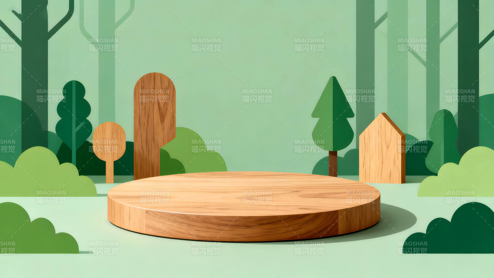 木质舞台置景清新风格的森林场景图片