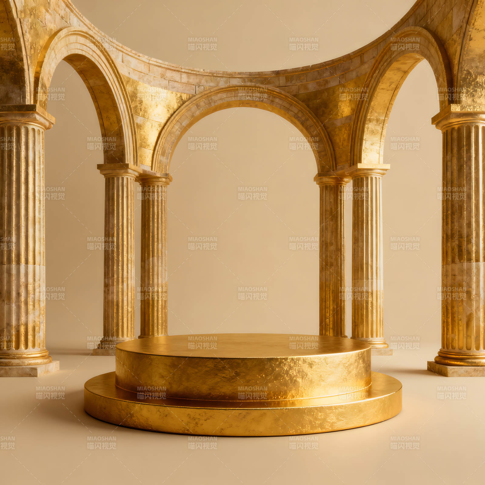 金色拱门下的展示台图片