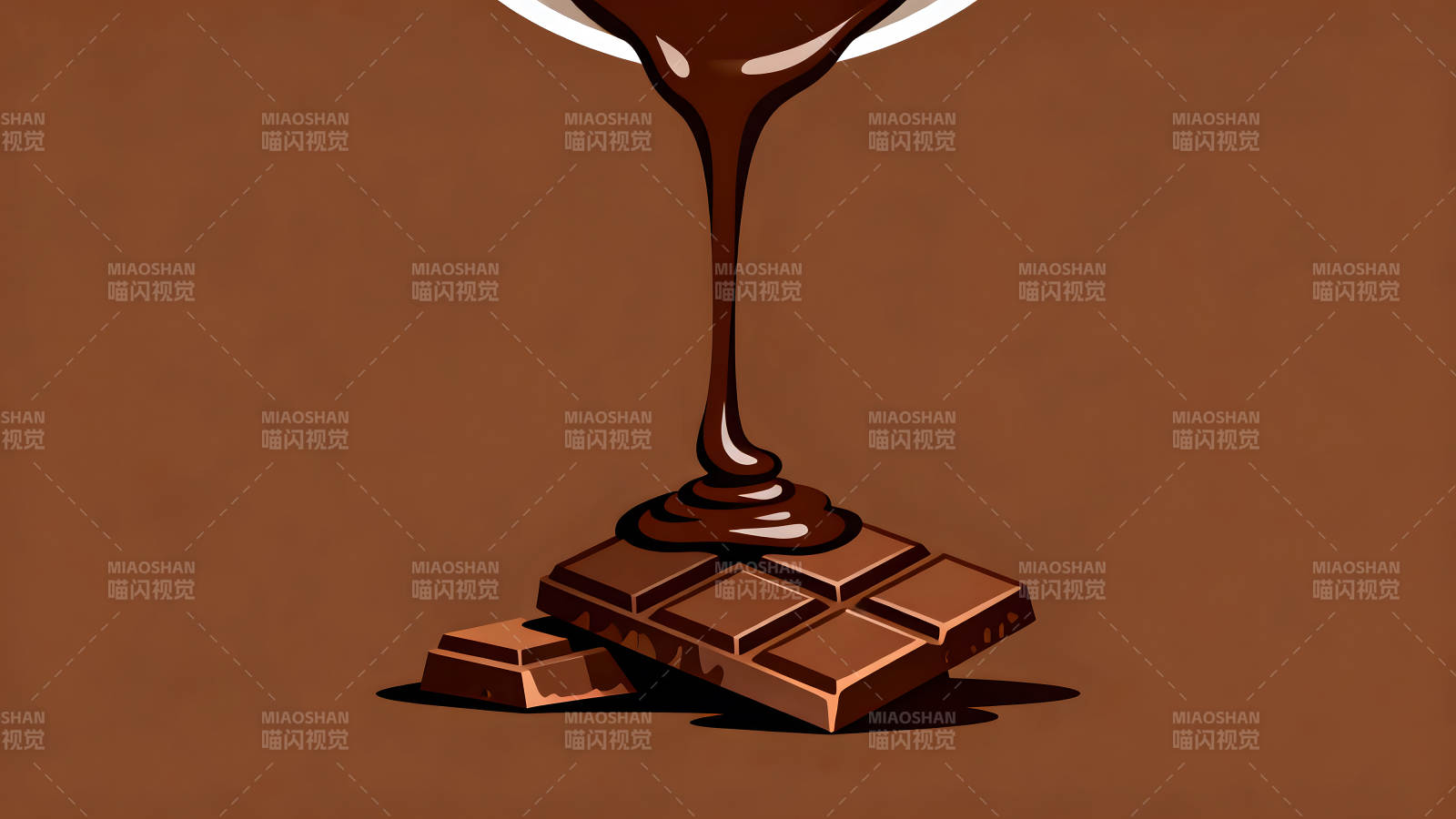 巧克力倾泻在巧克力块上图片