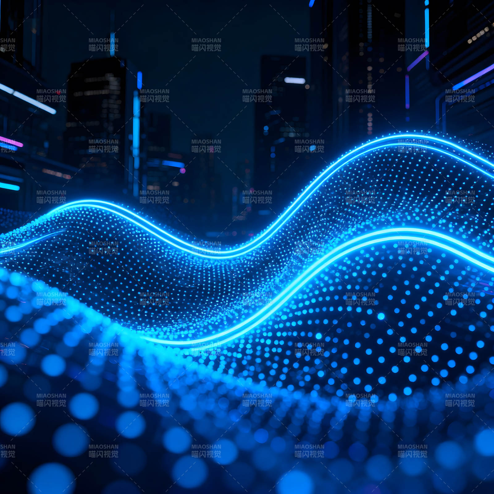 赛博朋克城市蓝色光波图片