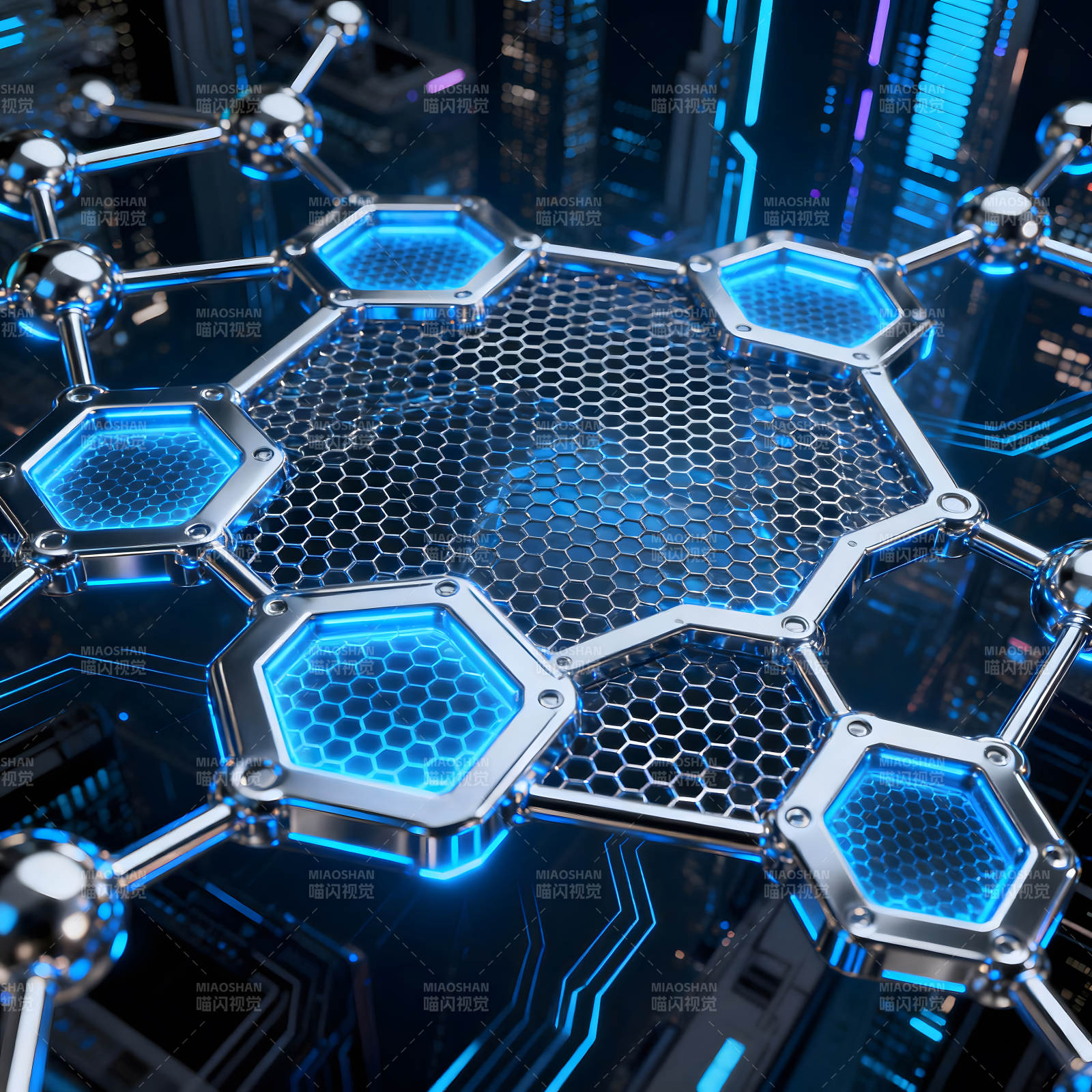 科技感十足的蓝色蜂窝结构图片