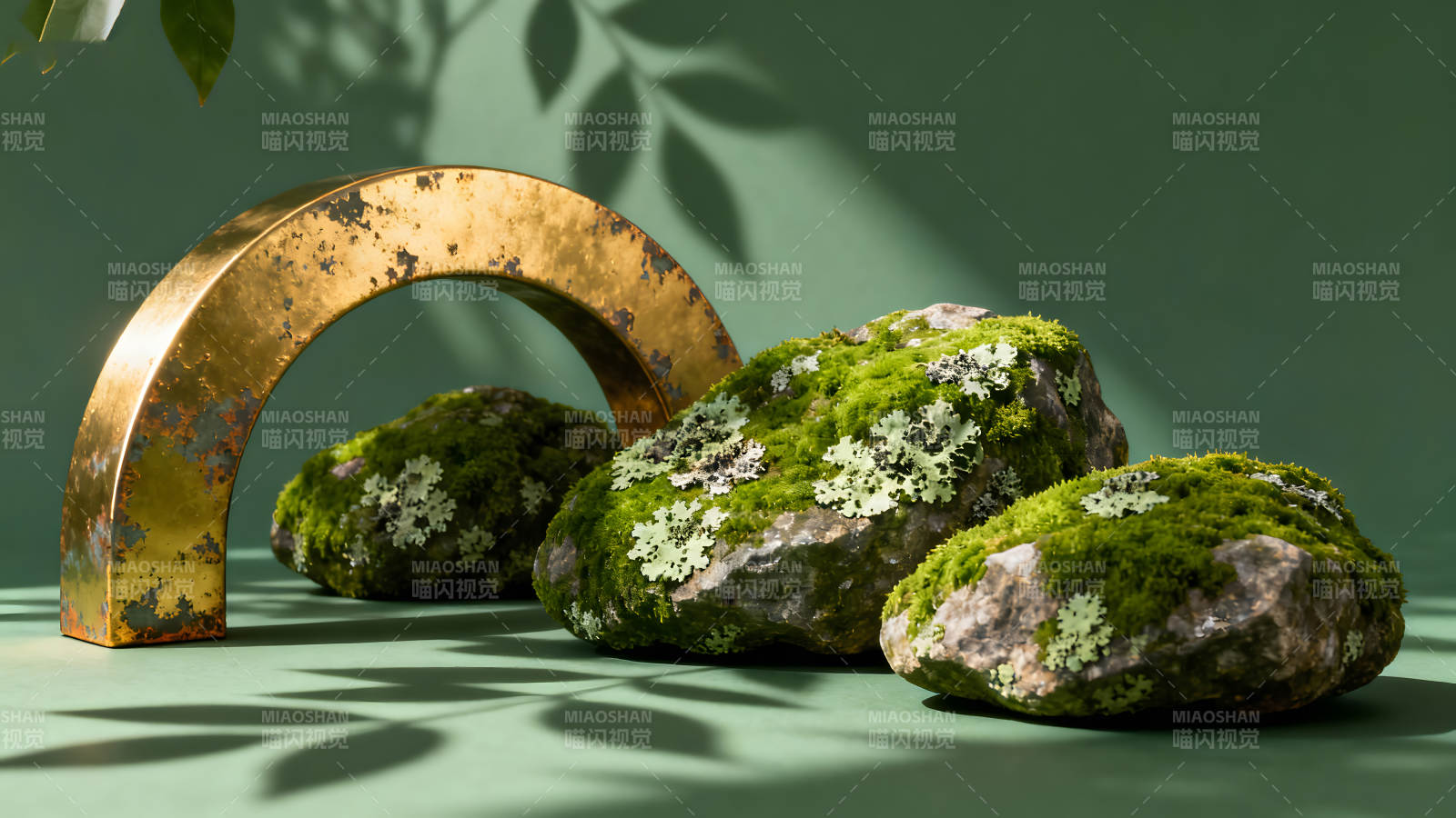 绿植与金属拱门组合摆拍图片