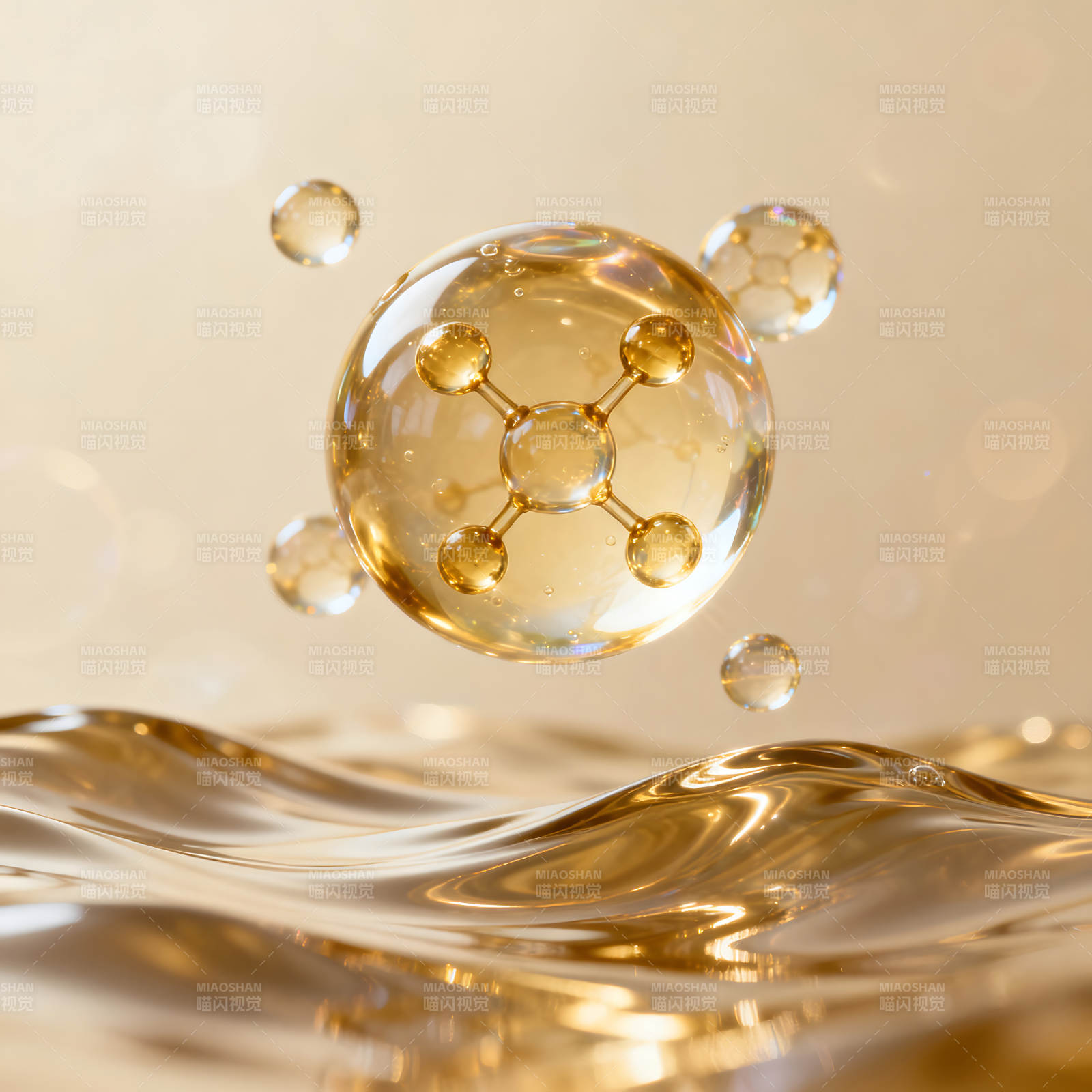 分子结构液滴金色背景图片