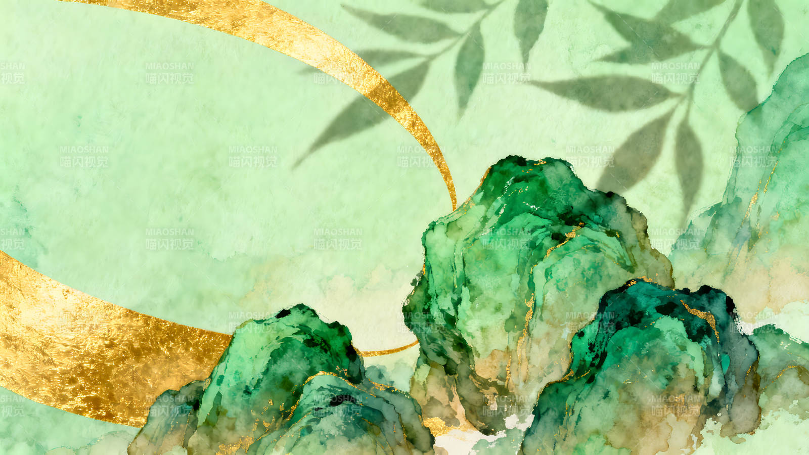 水墨山峦金饰背景清新雅致图片