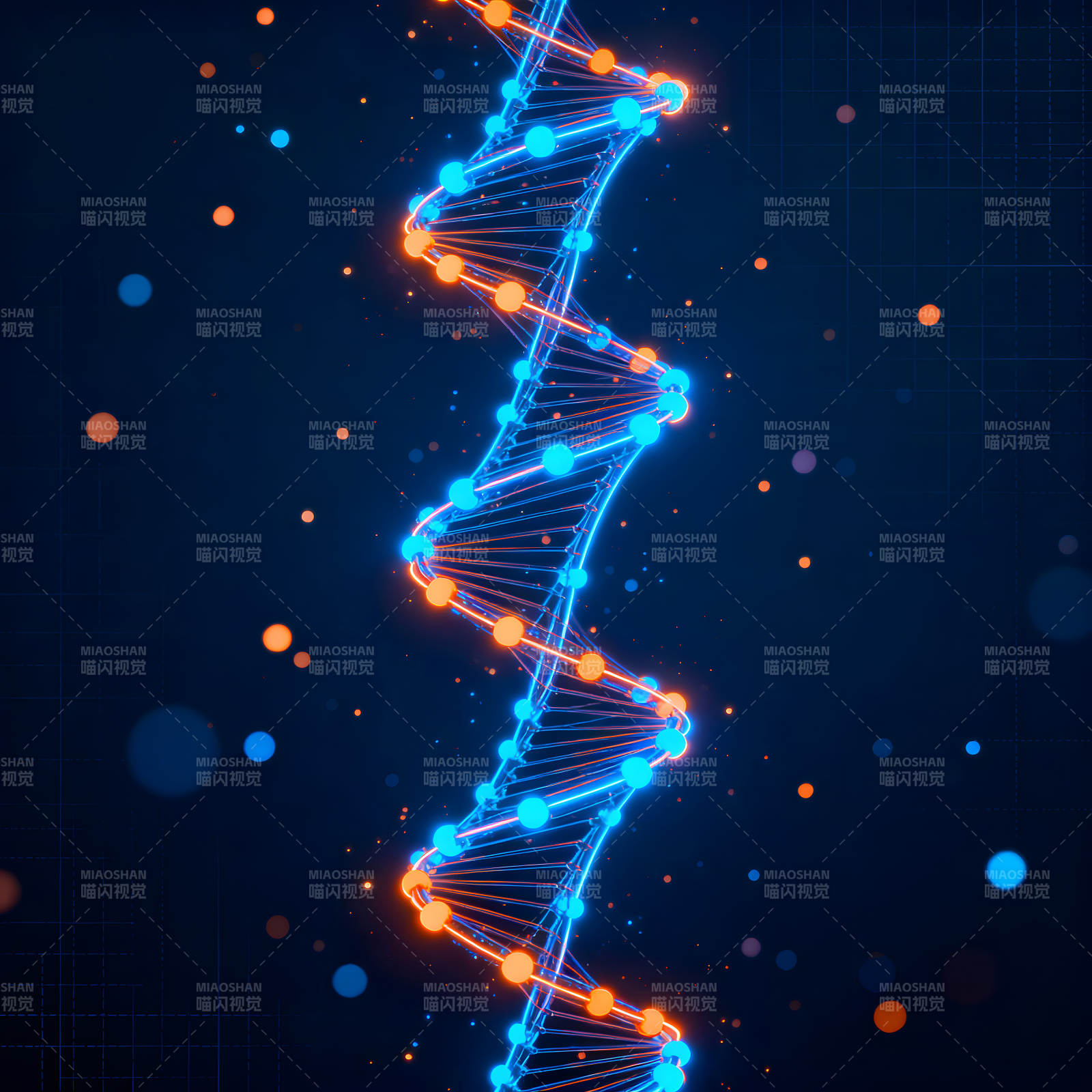 发光DNA螺旋结构与背景光点图片