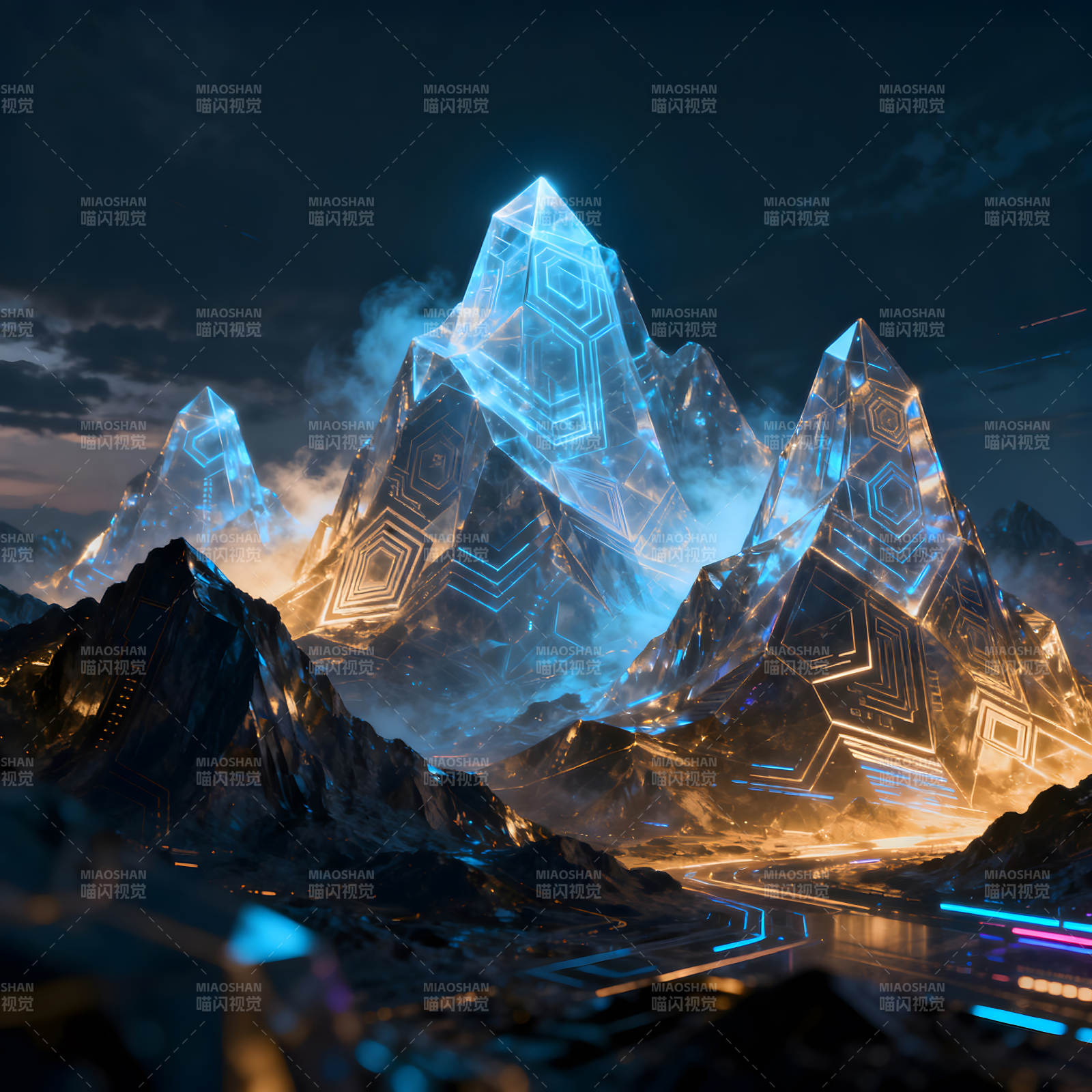 科幻山脉发光景象图片