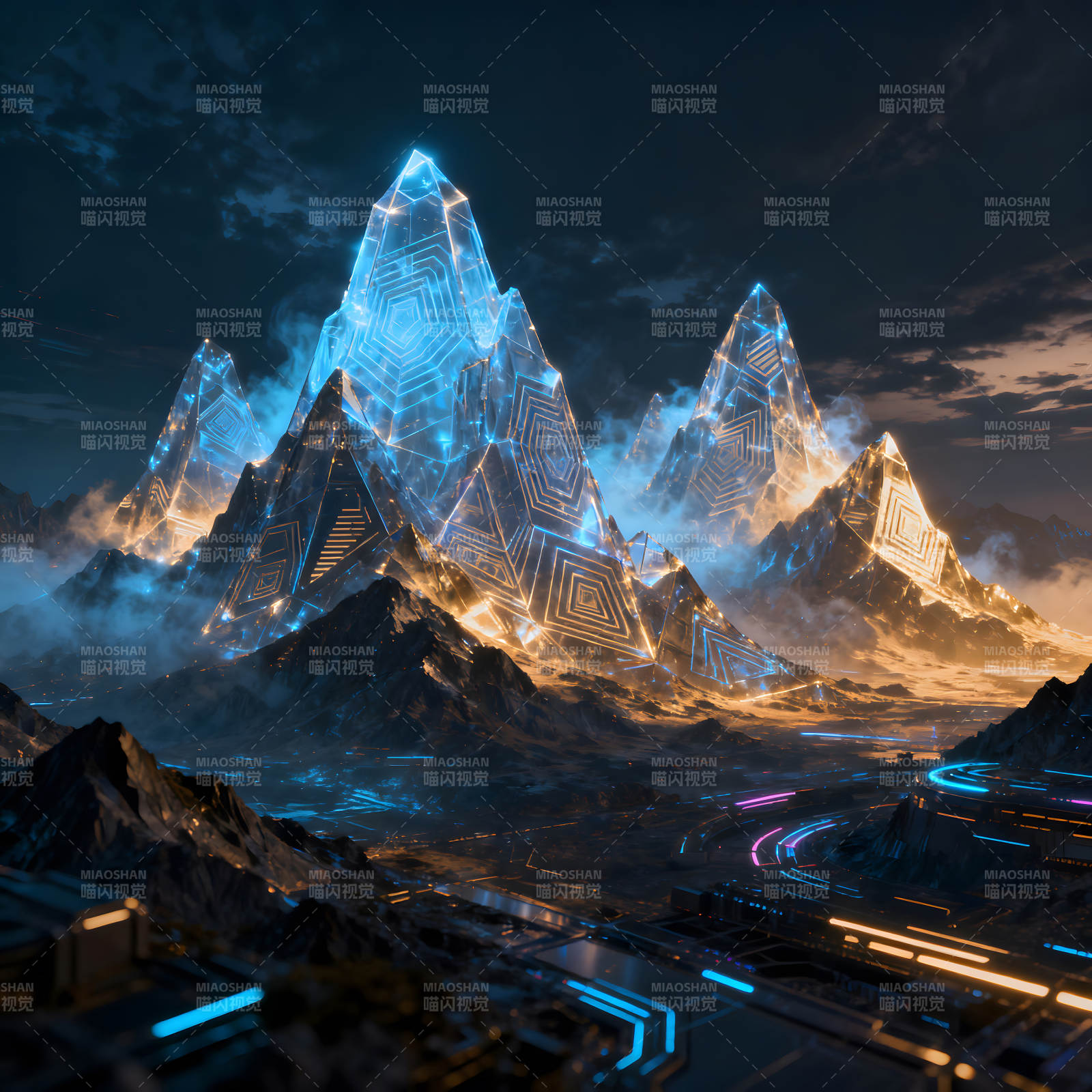 未来科技山峰风景画面呈现出奇幻风格图片