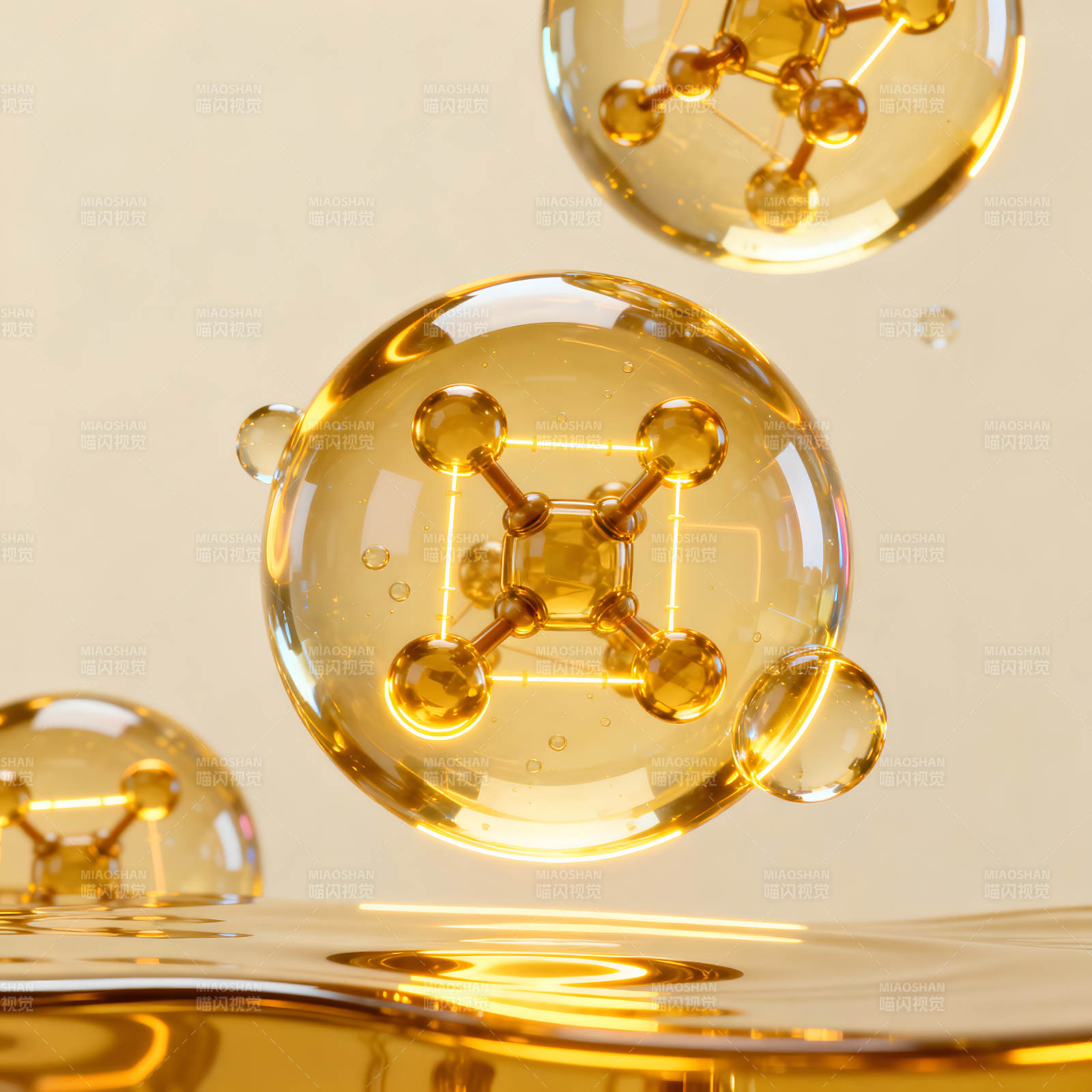 分子结构在液体中视觉效果明亮图片