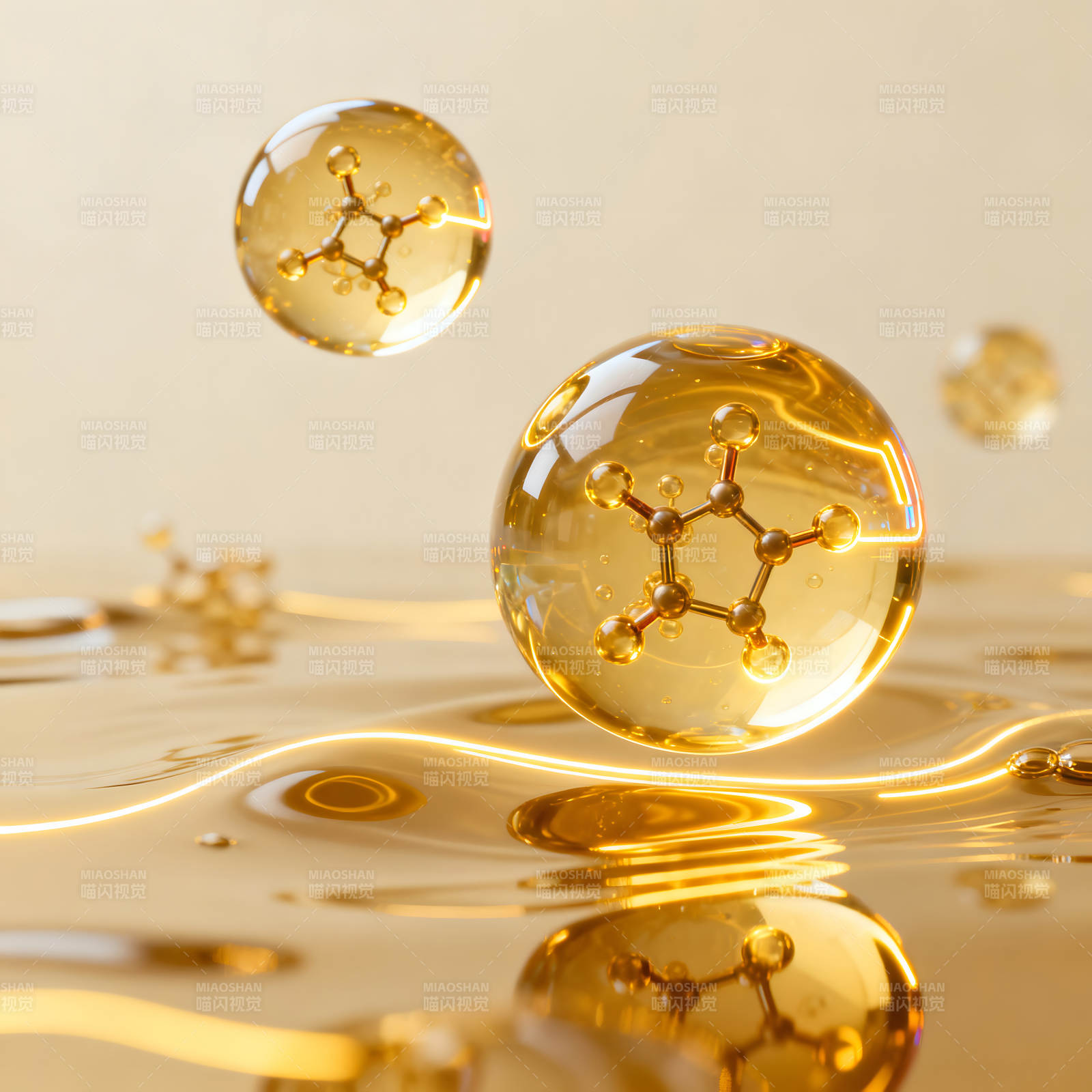 悬浮金色液滴分子结构图片