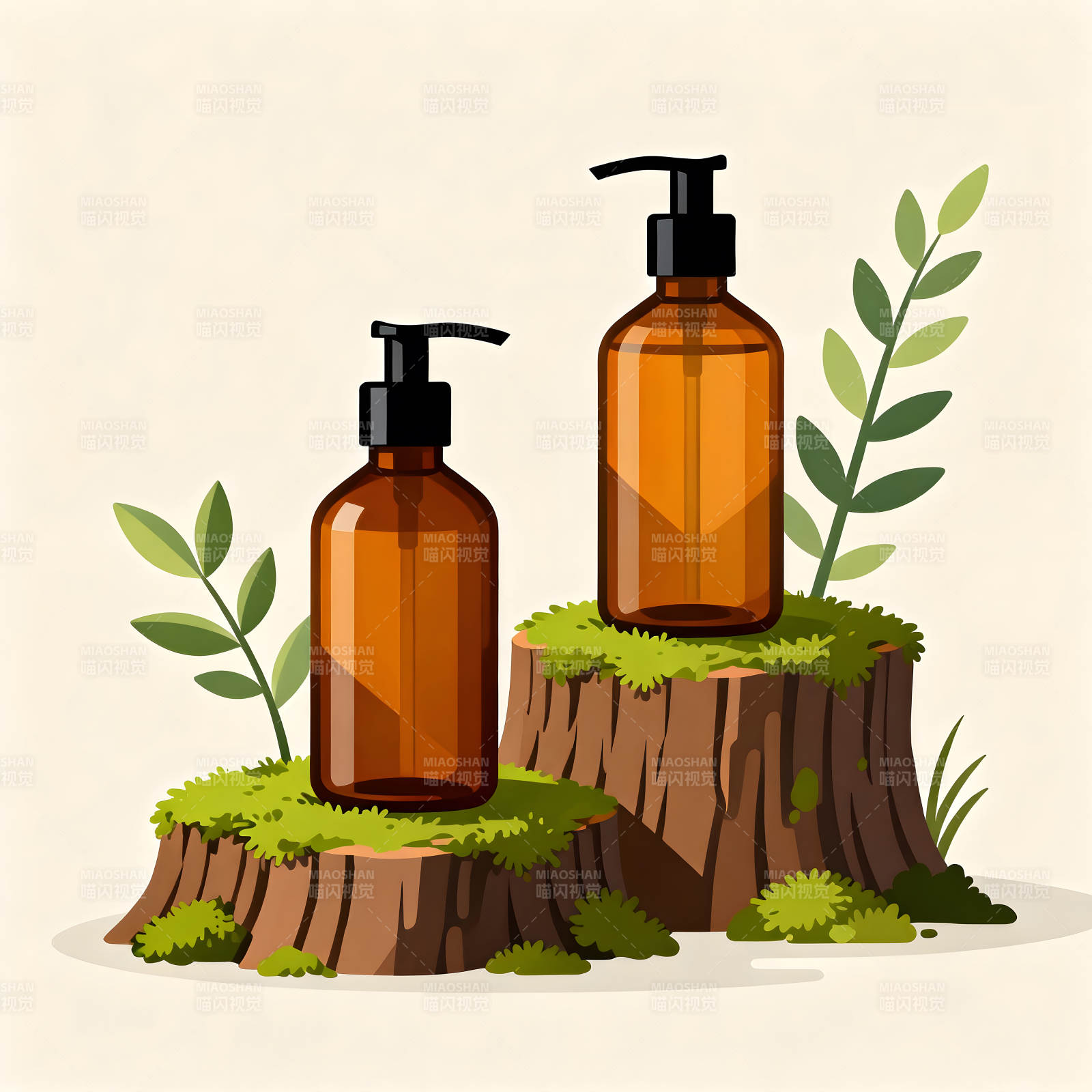 棕色瓶子绿色植物装饰图片