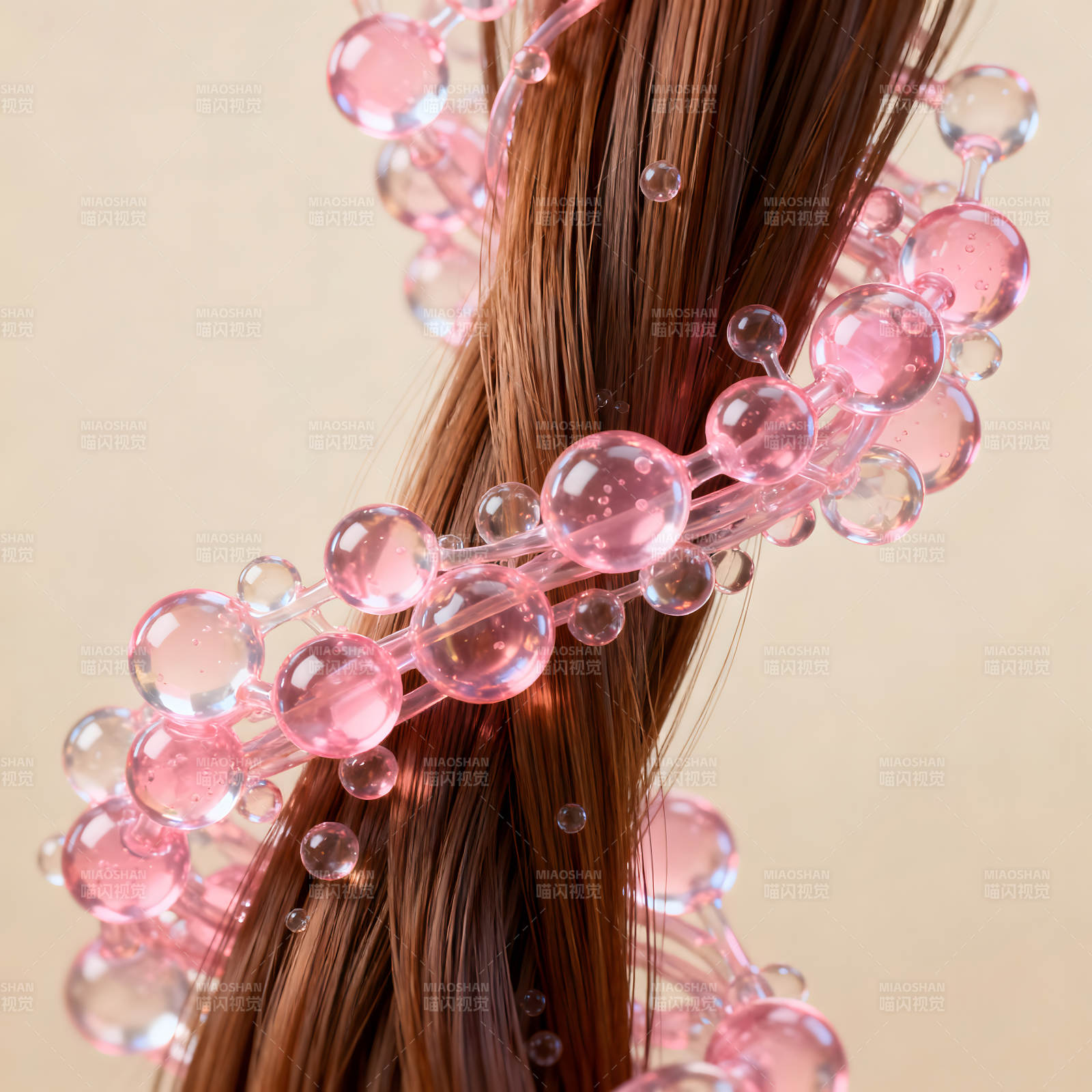 头发护理展示粉色分子结构图片