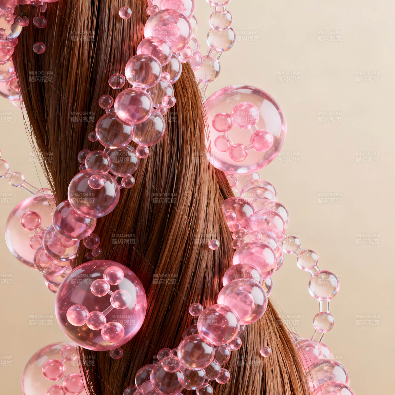 长发与粉色泡泡装饰图片