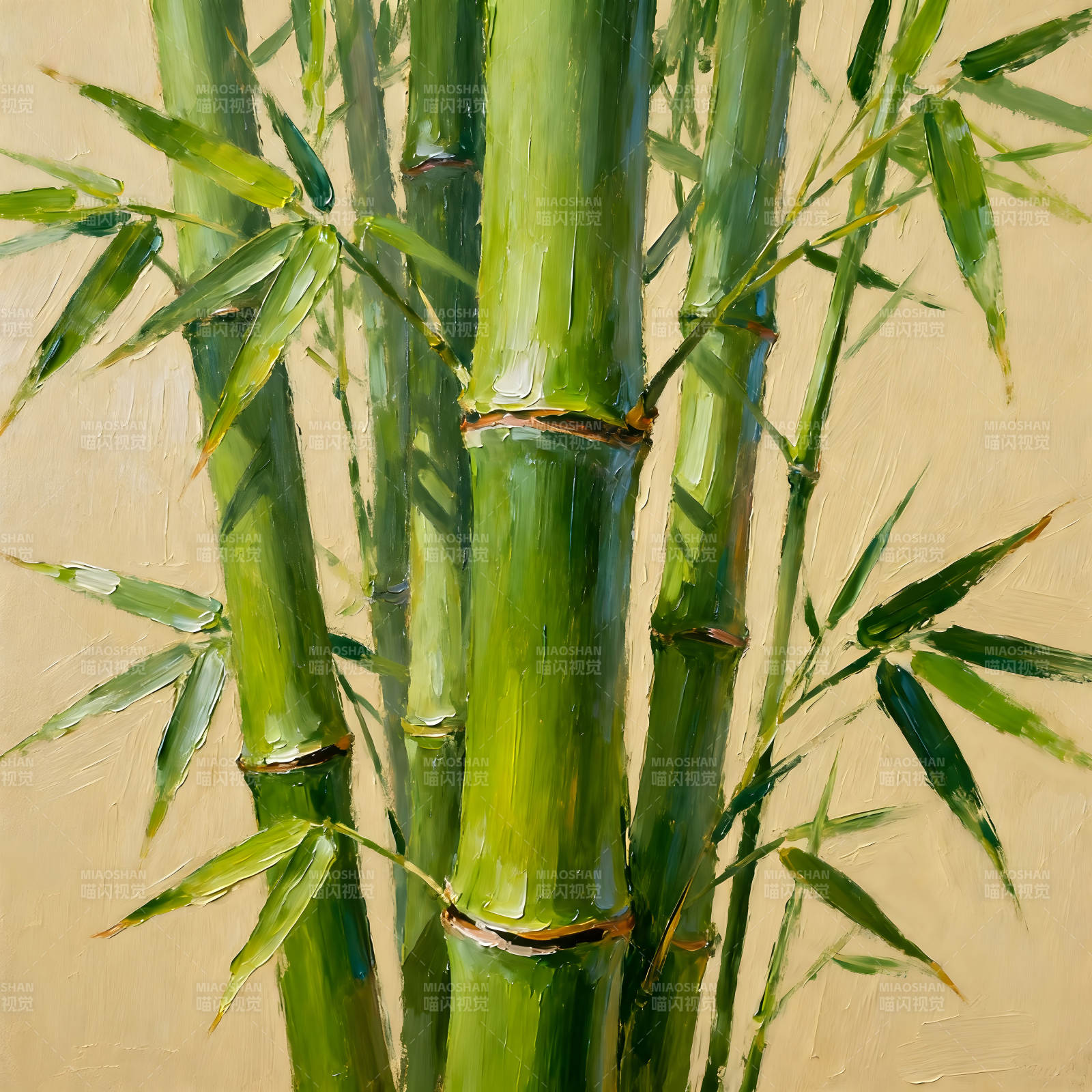 竹林画作翠绿盎然生机勃勃图片