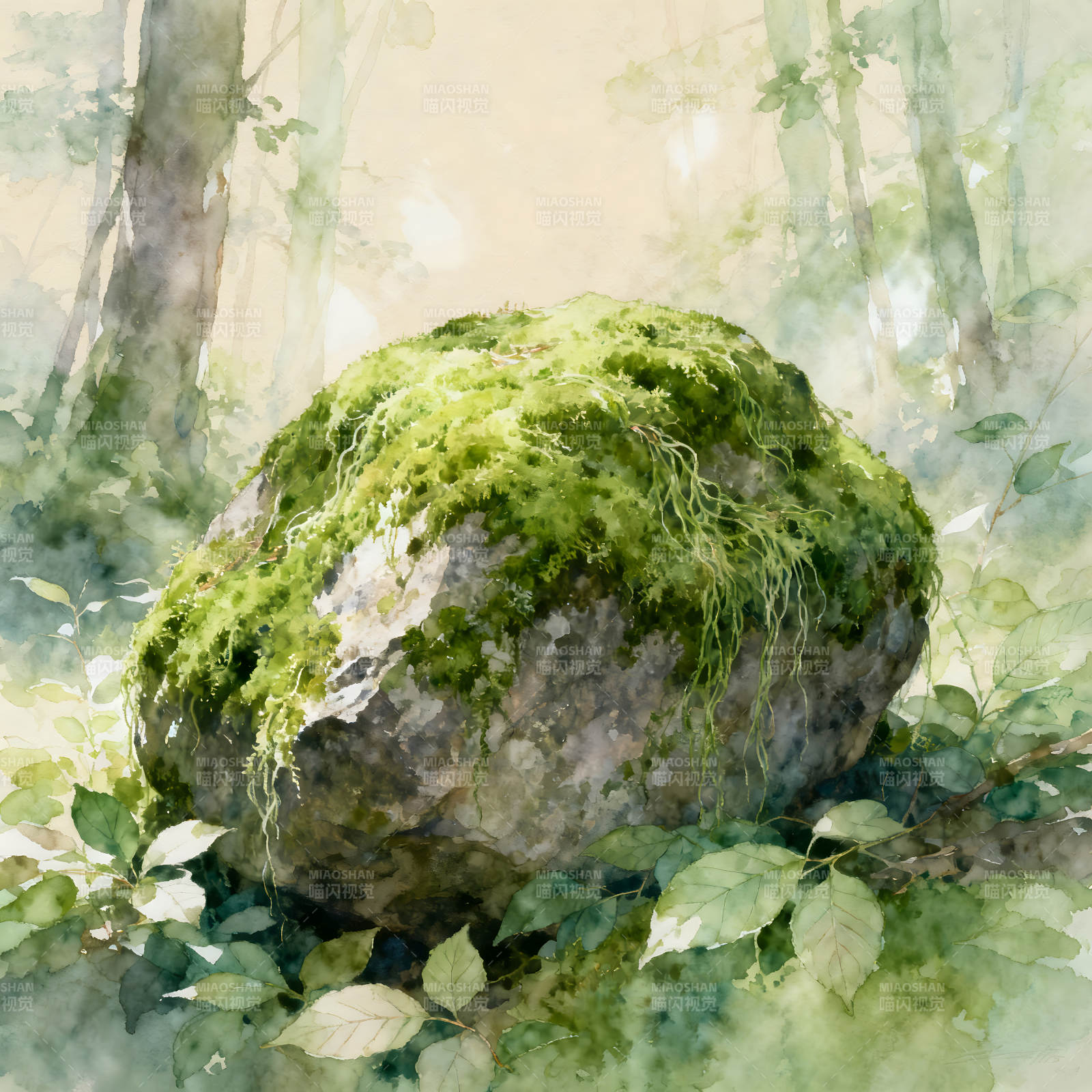 林间巨石绿意盎然图片