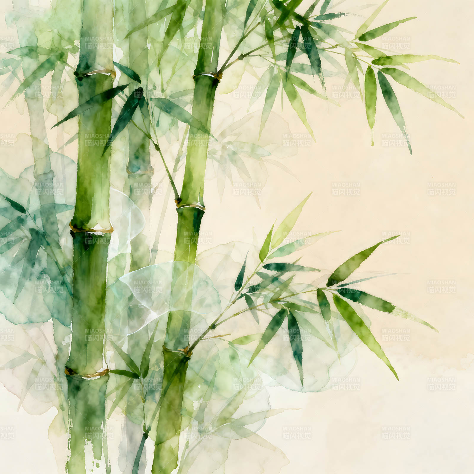 水彩画风竹子清新自然意境图片