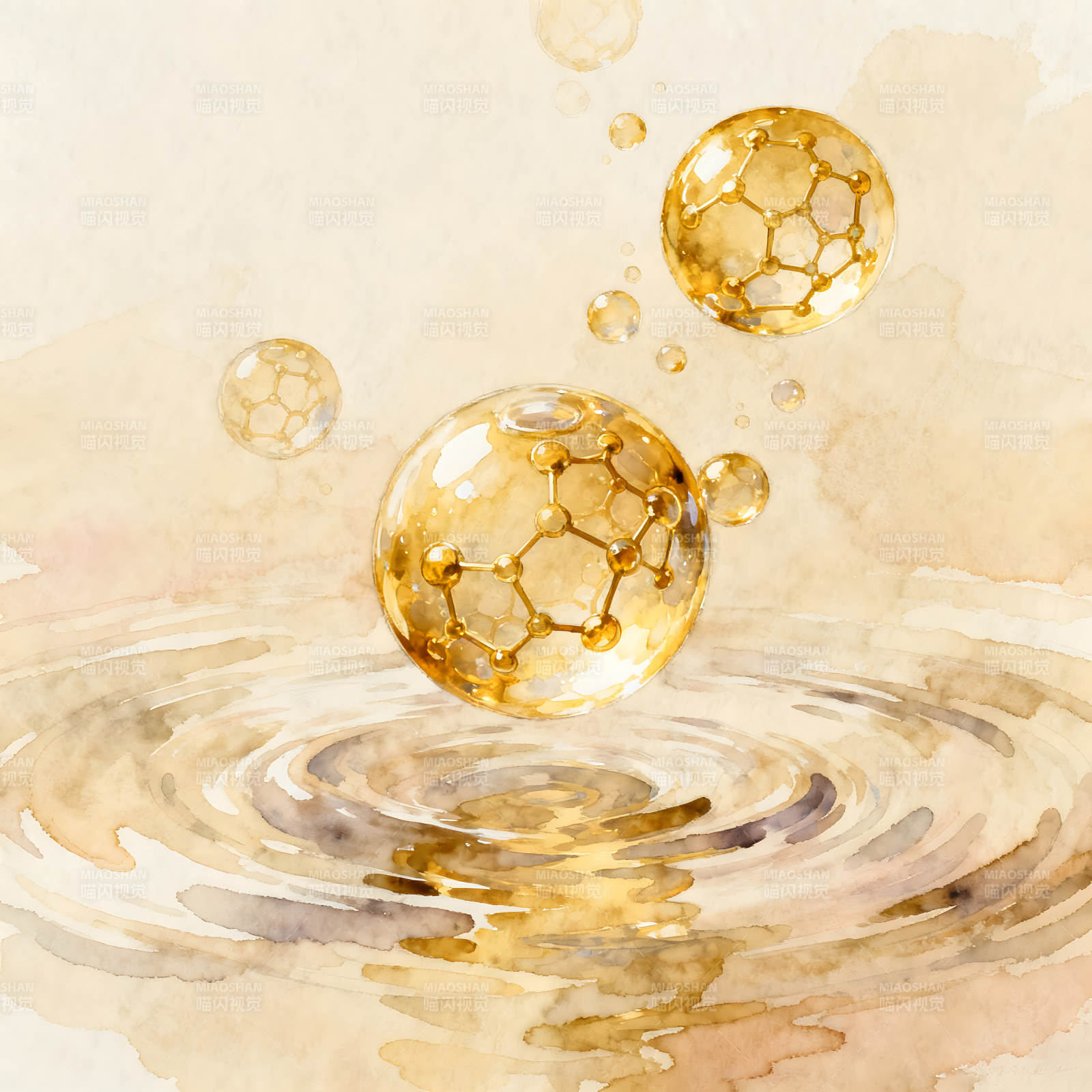 水面金色分子构成图片