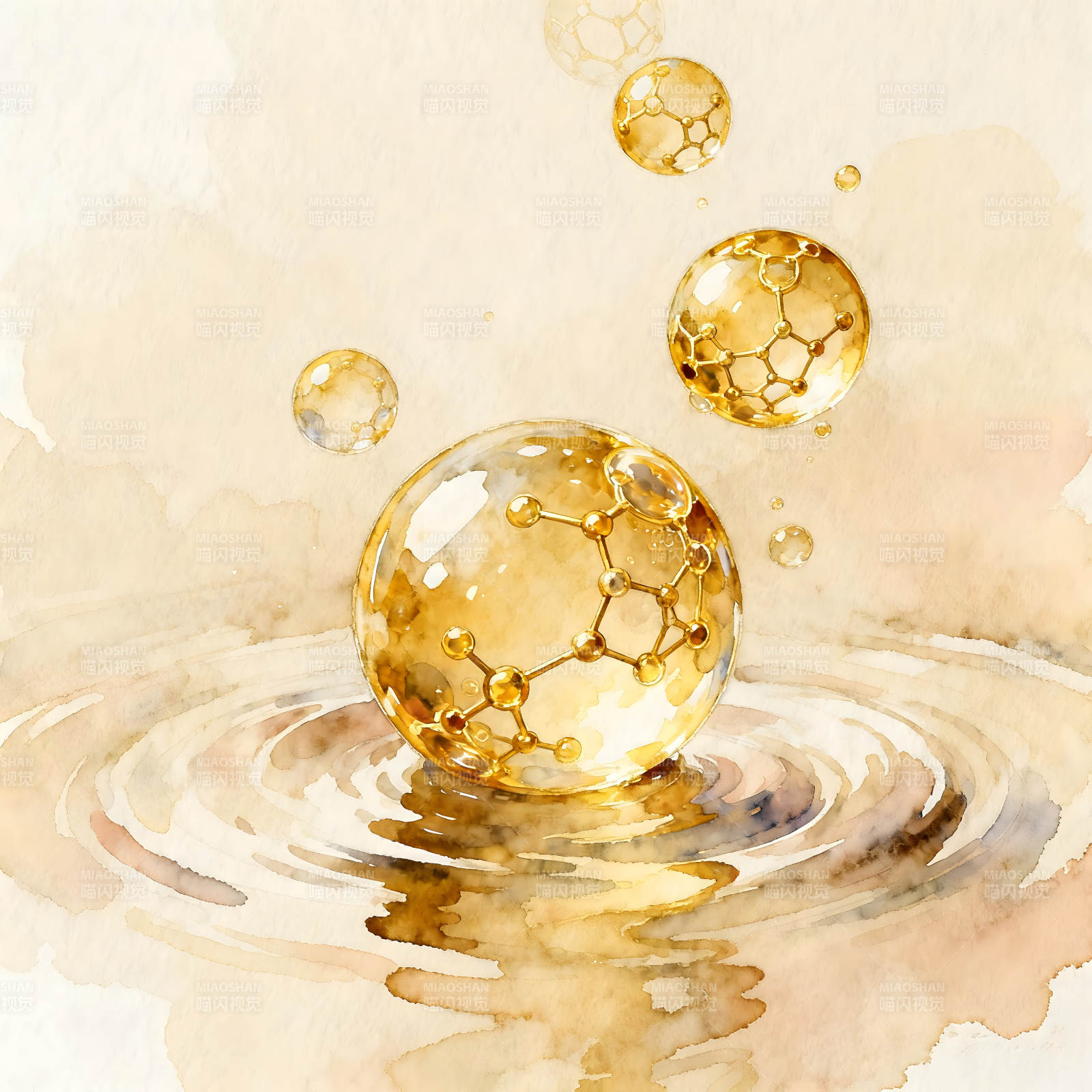 金球液体分子水彩画图片