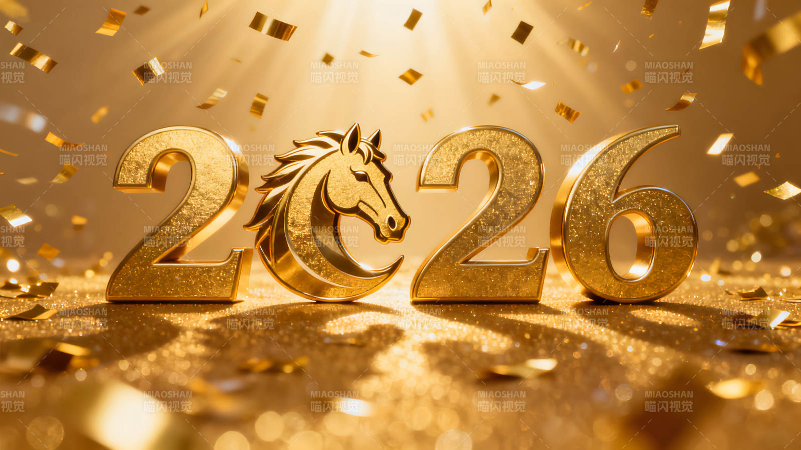 金色2026年贺卡庆祝金色飞舞图片