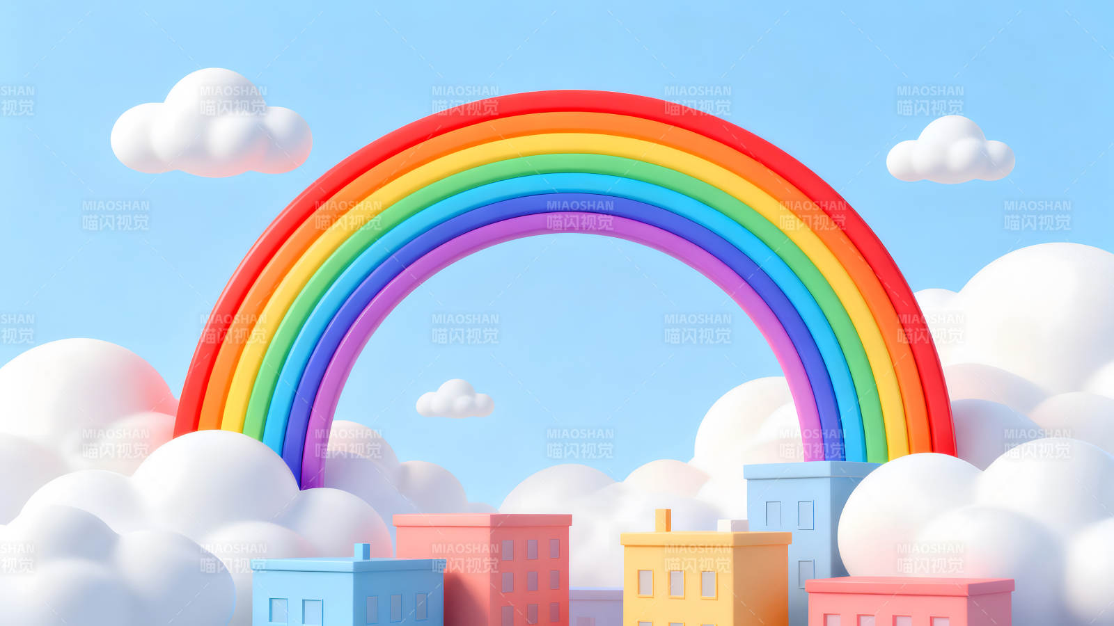 彩虹城市云朵风景图片
