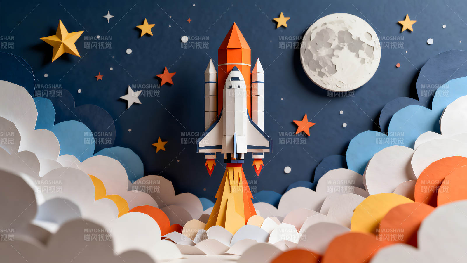 纸雕宇宙飞船升空图片