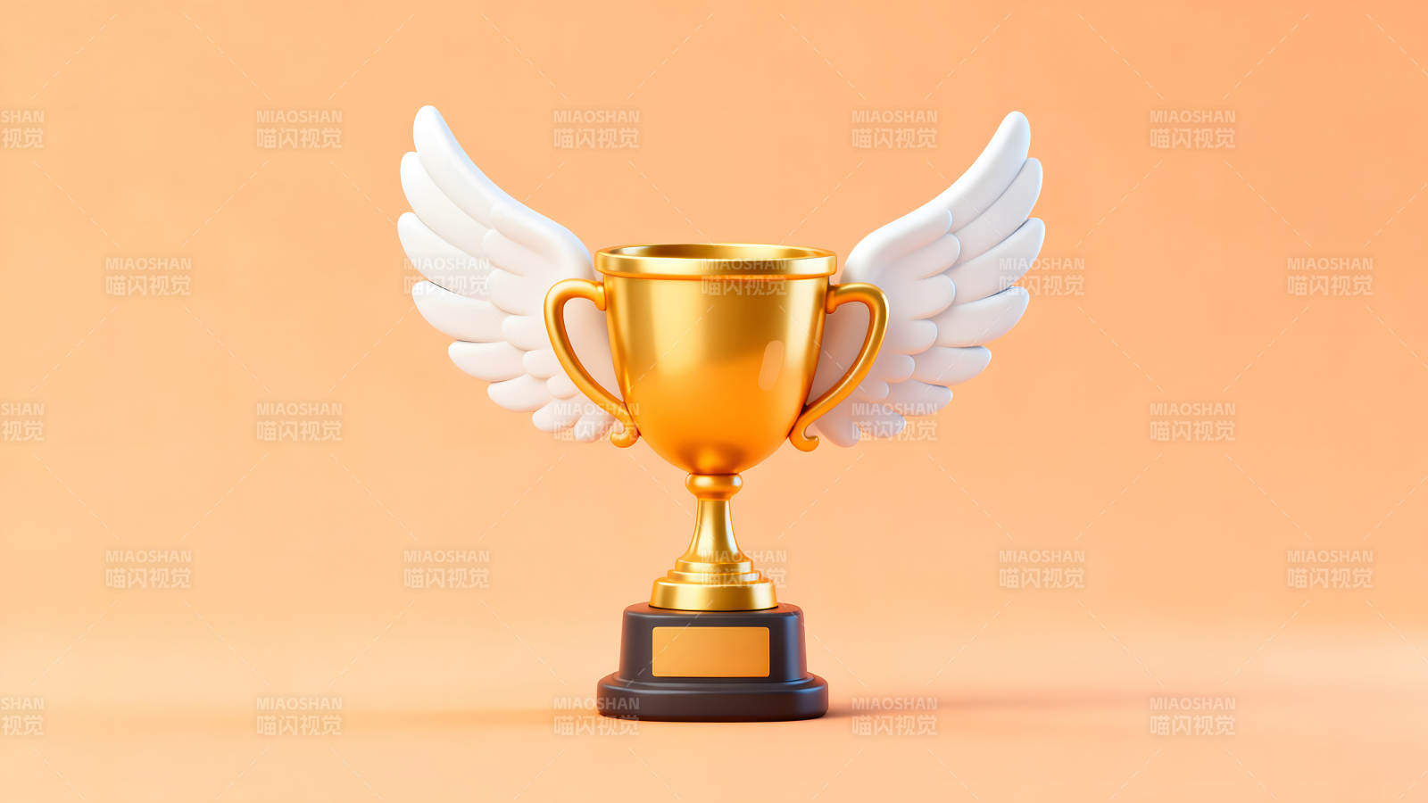金奖杯与翅膀象征胜利荣誉图片