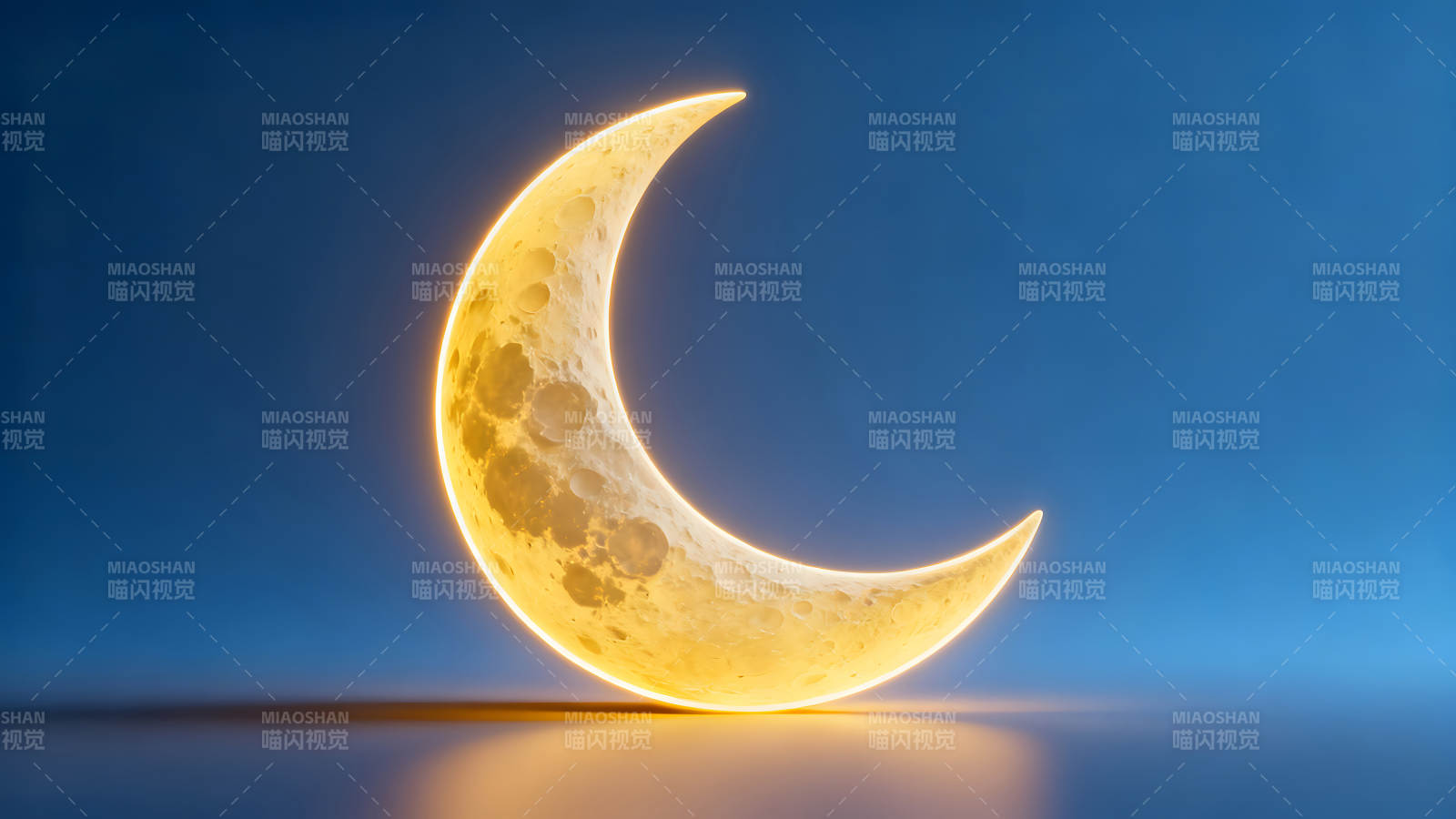 新月闪耀在蓝色背景下图片