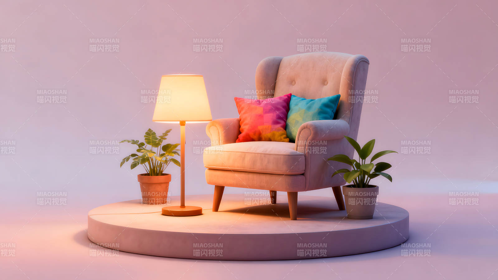 舒适的休息区粉色背景图片