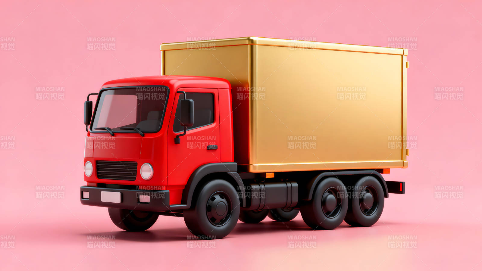 红色的驾驶室金色货箱的卡车图片