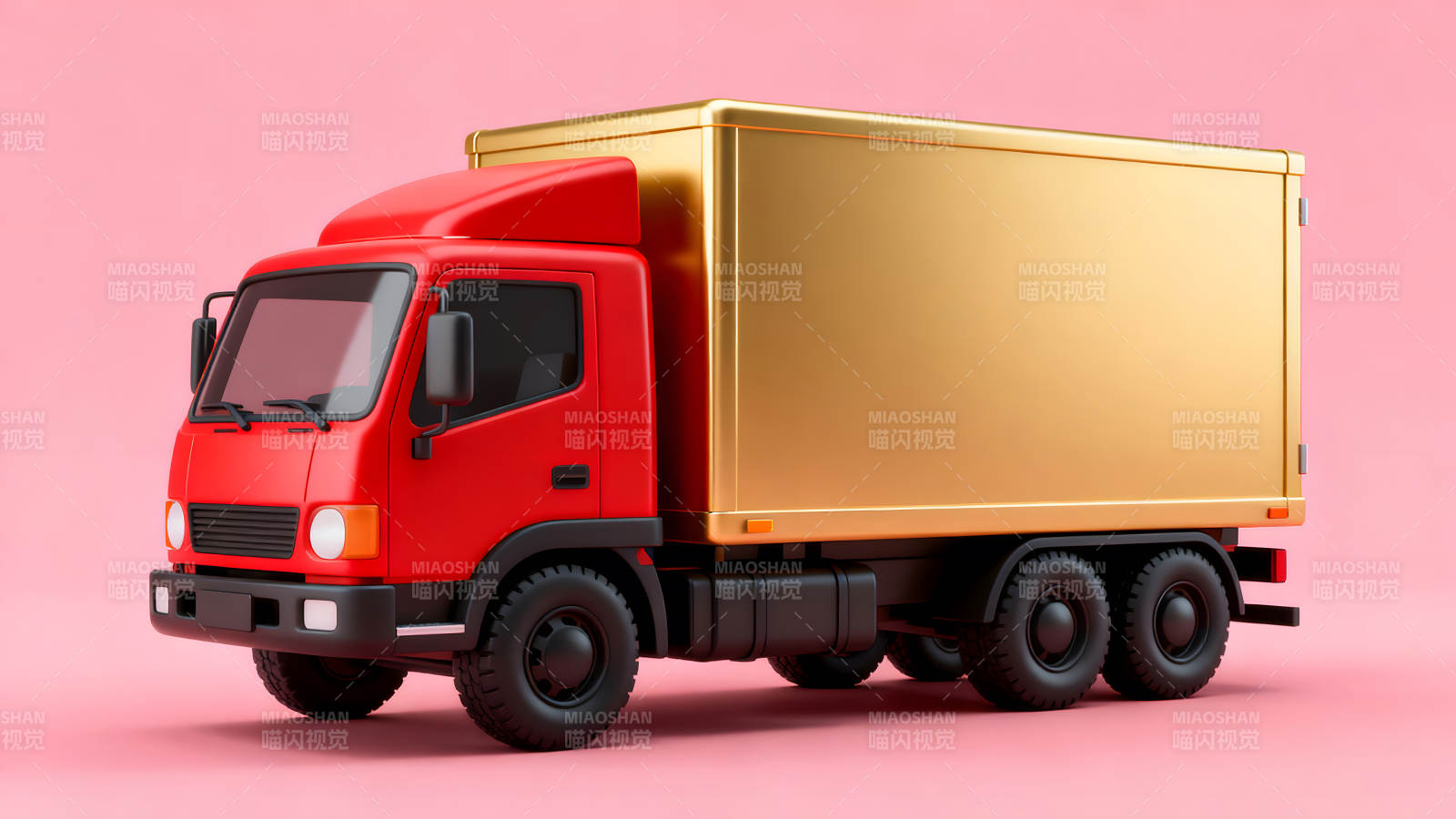 红色的卡车配有金色的货箱图片