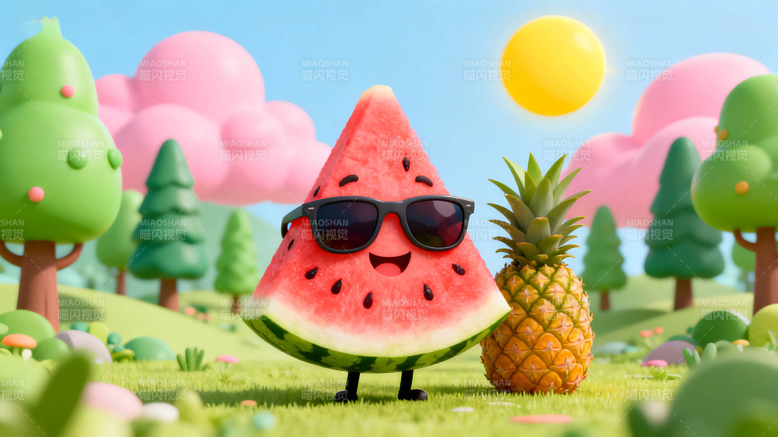 西瓜戴墨镜在阳光下享受夏天图片