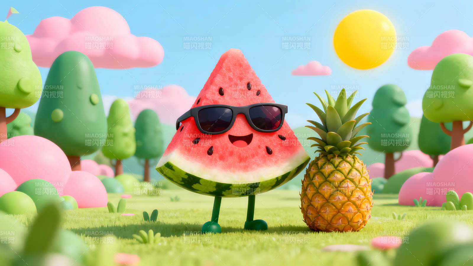 西瓜戴墨镜和菠萝图片