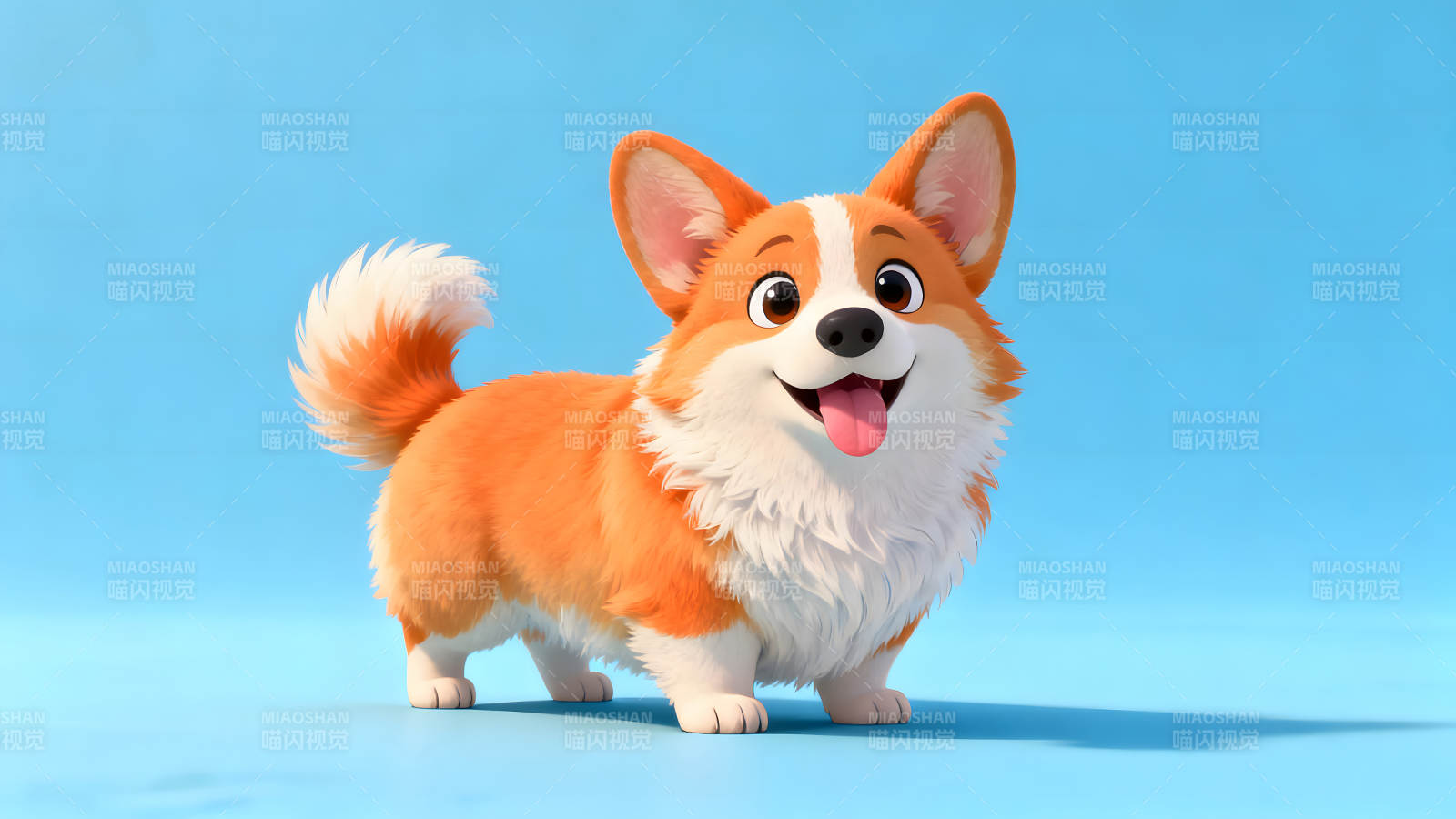 卡通柯基犬开心地笑着图片