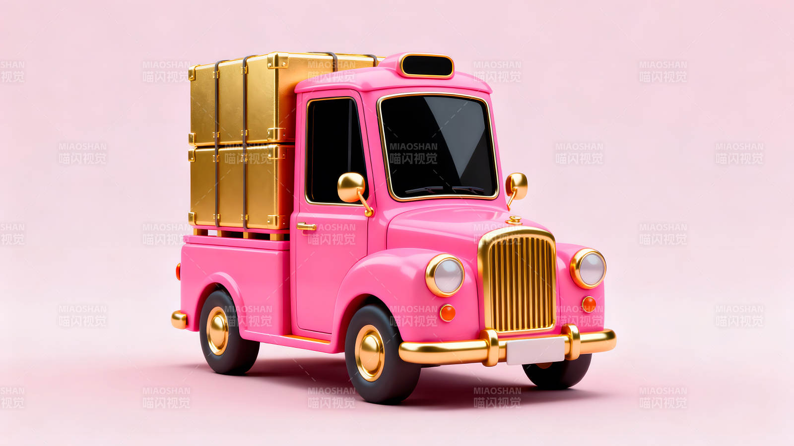 粉色小货车运送金箱子图片