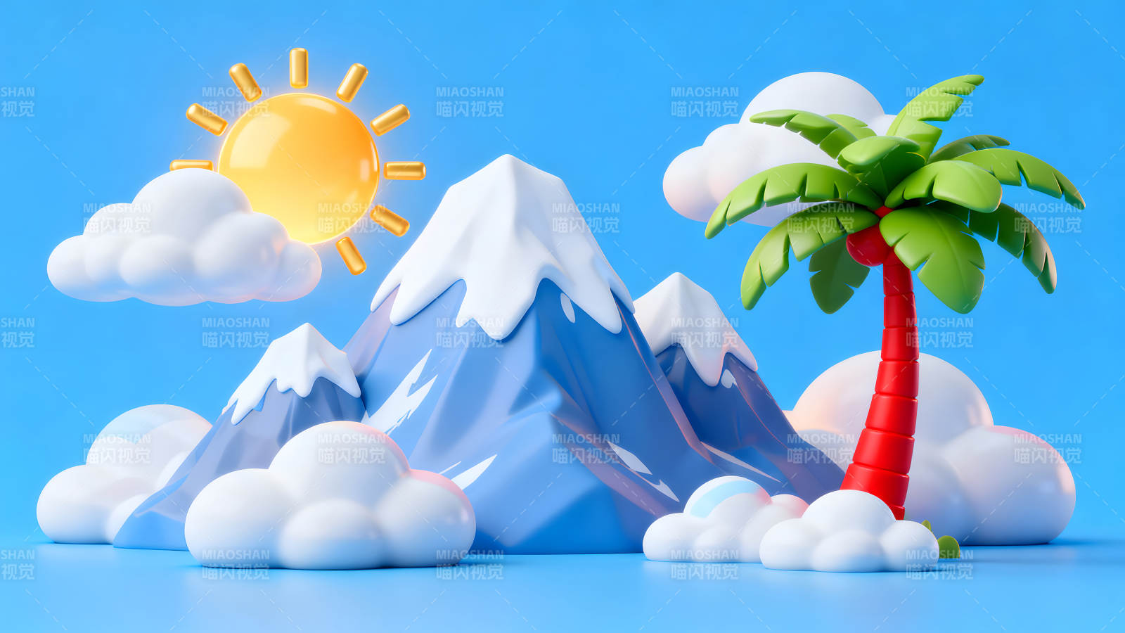 卡通山峰椰树晴空万里图片