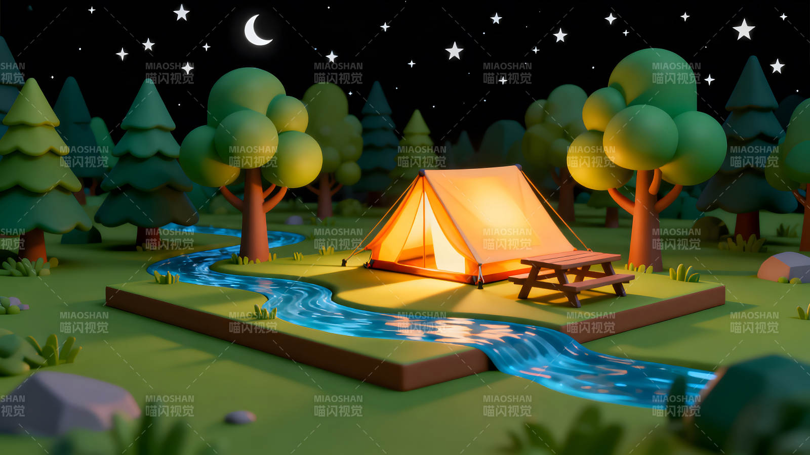 露营之夜树林景色图片