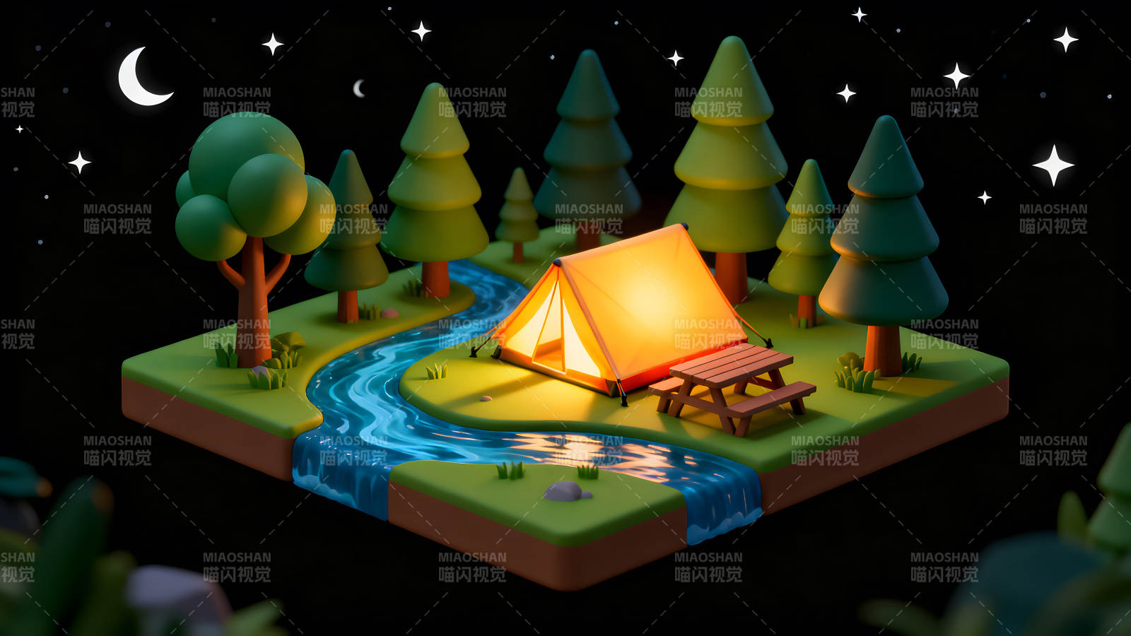夜晚露营场景图图片