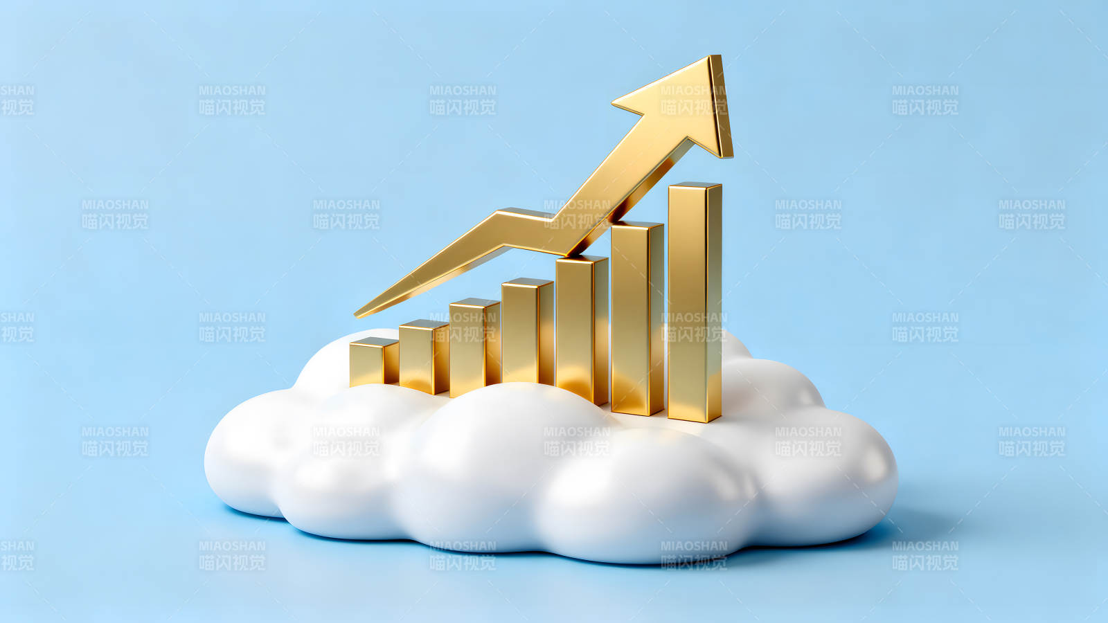 金色箭头和柱状图在云上图片