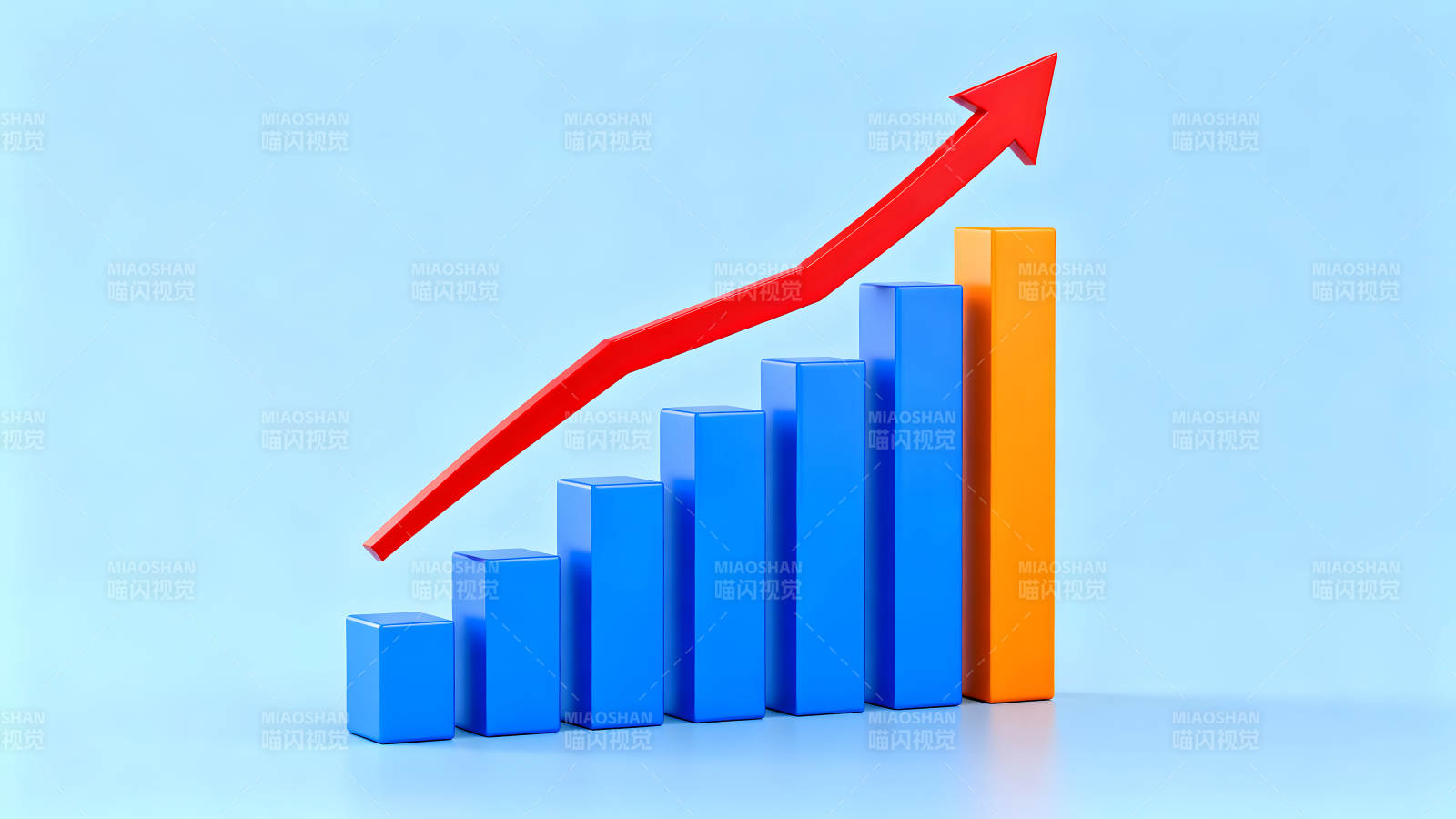 增长趋势图表红色箭头指向增长图片