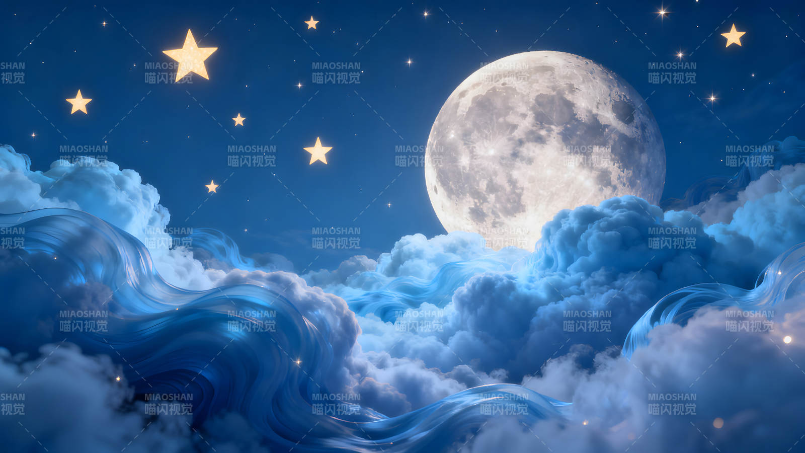 夜空中的月亮星星和云图片