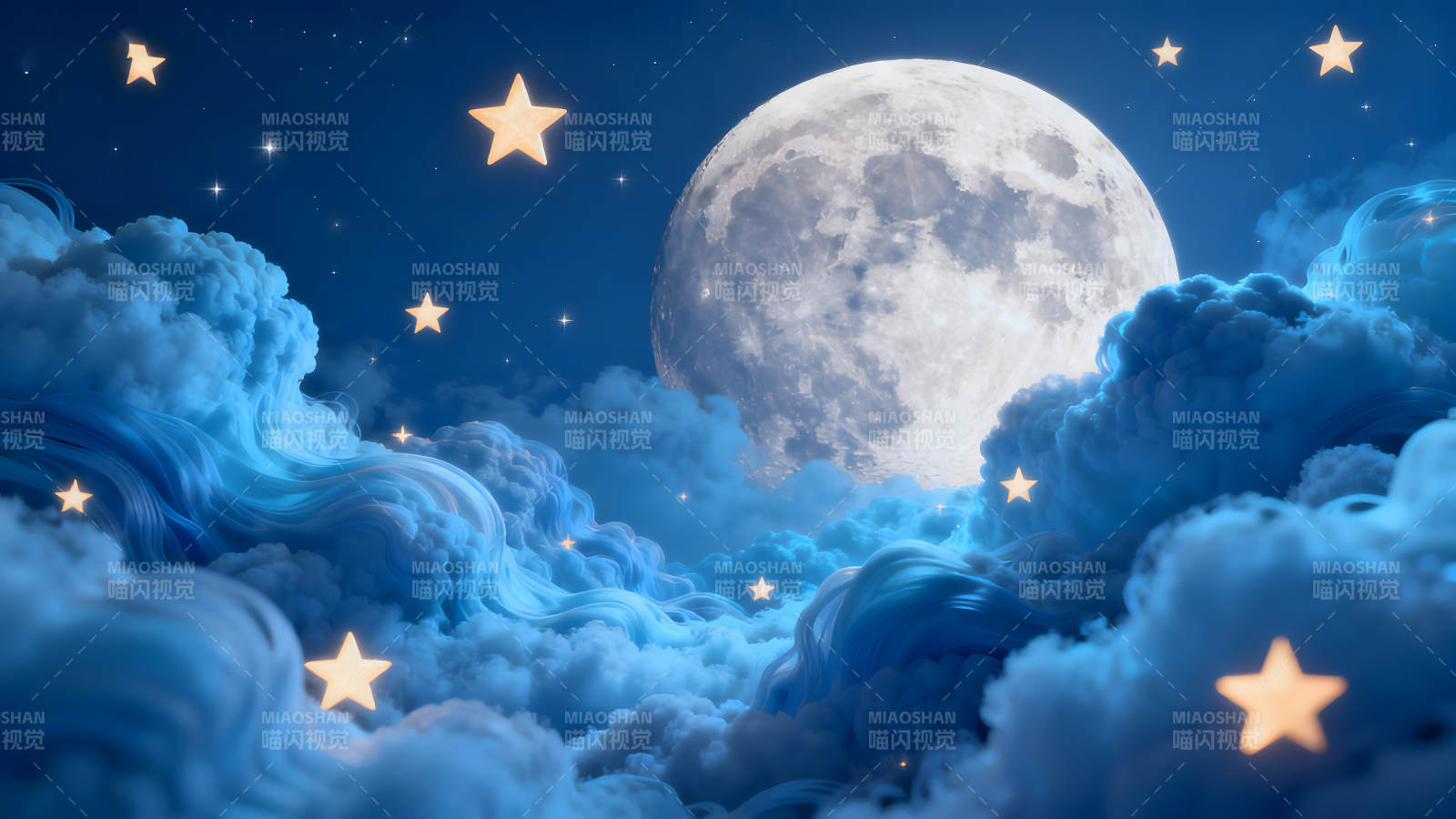 月亮星星云朵夜空图片