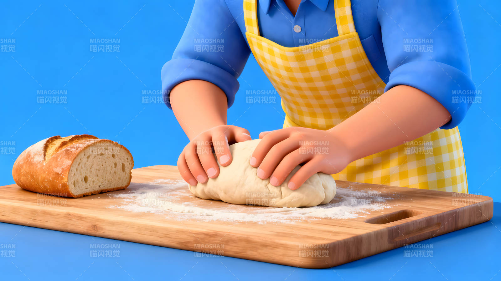 卡通人物揉面做面包图片