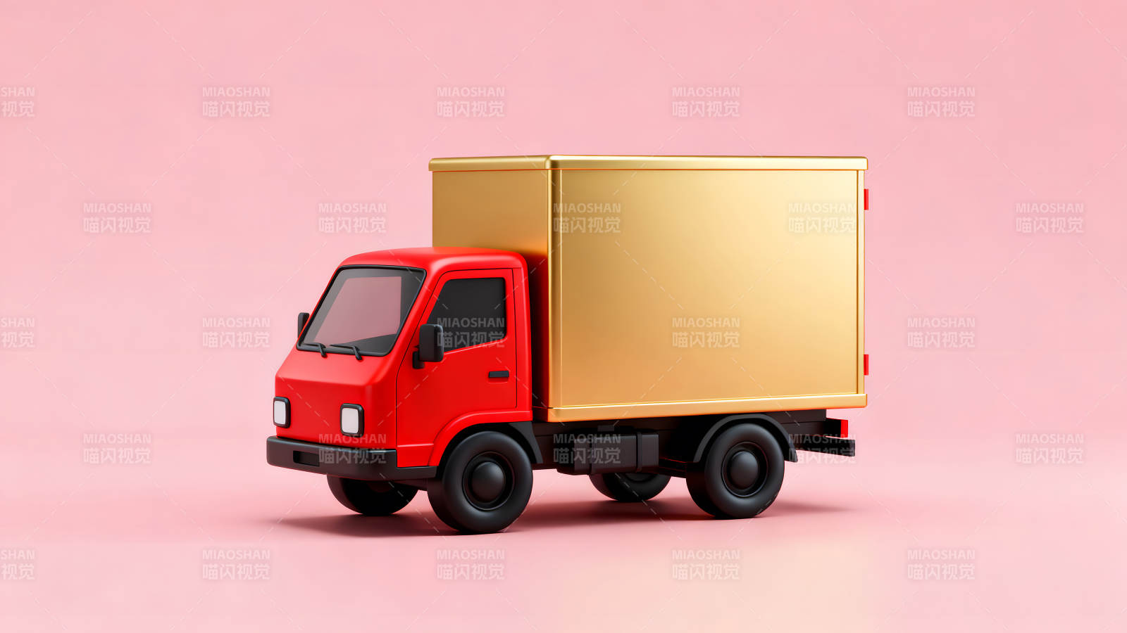 卡通风格货运卡车在粉色背景图片