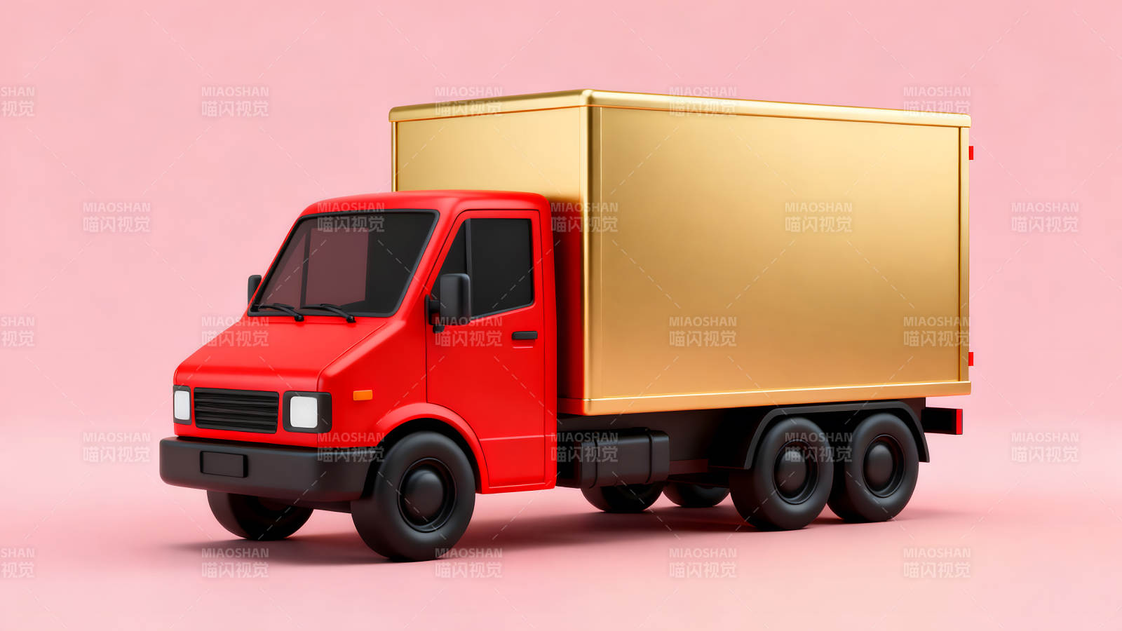 红色卡车和金色货箱的3D渲染图图片