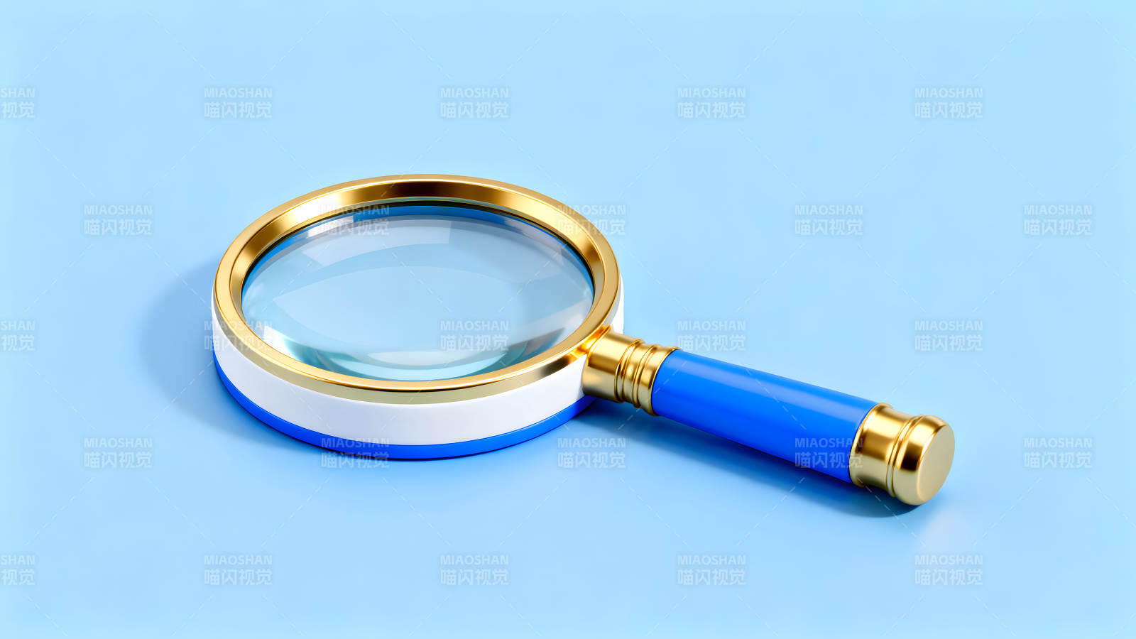 蓝色放大镜特写图片