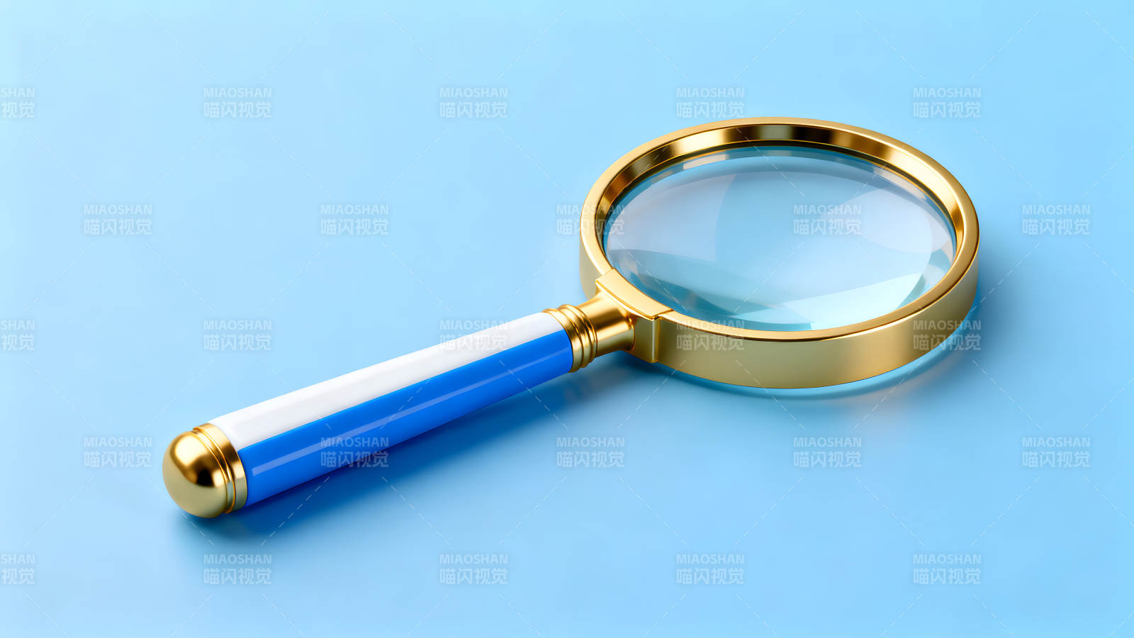 放大镜特写蓝色背景精致图片