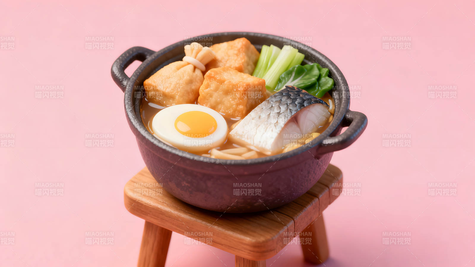 美味的日式拉面盛在小锅里图片