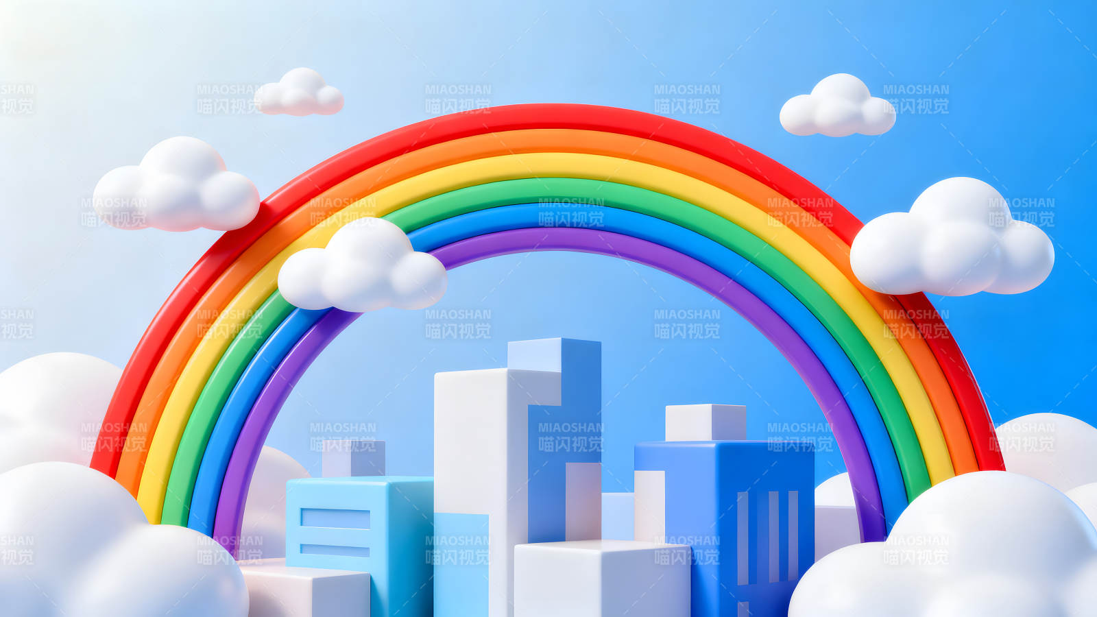 卡通风格彩虹城市风景图片