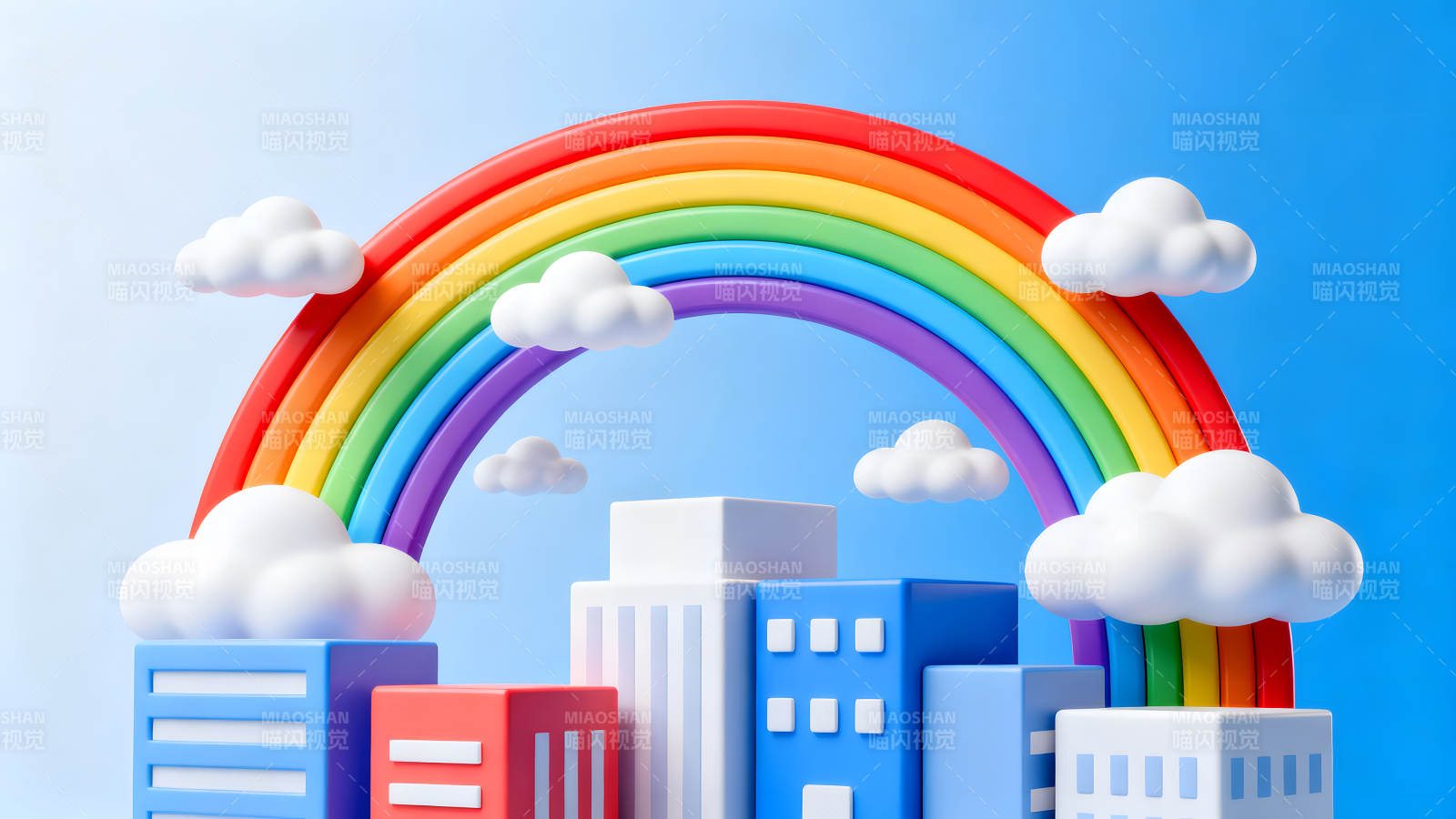 卡通城市彩虹云朵图片