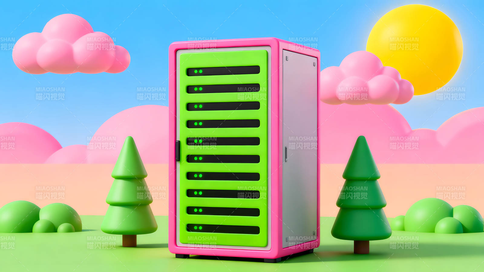 卡通风格服务器与风景图片