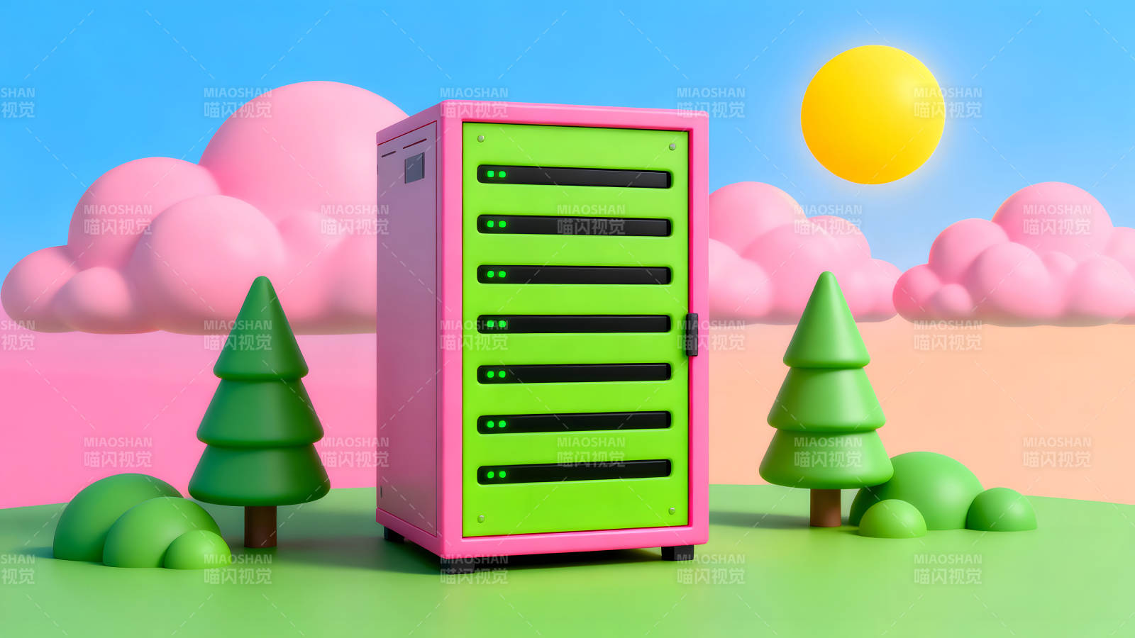 服务器在卡通风景中图片